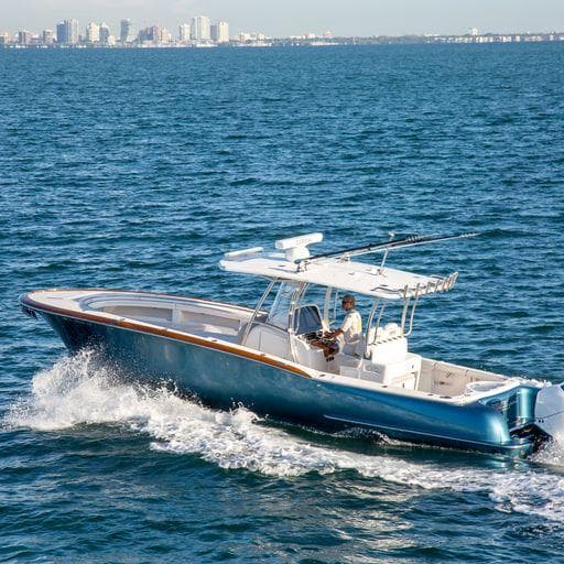 2019 Mag Bay Center Console boat cruising on open water.