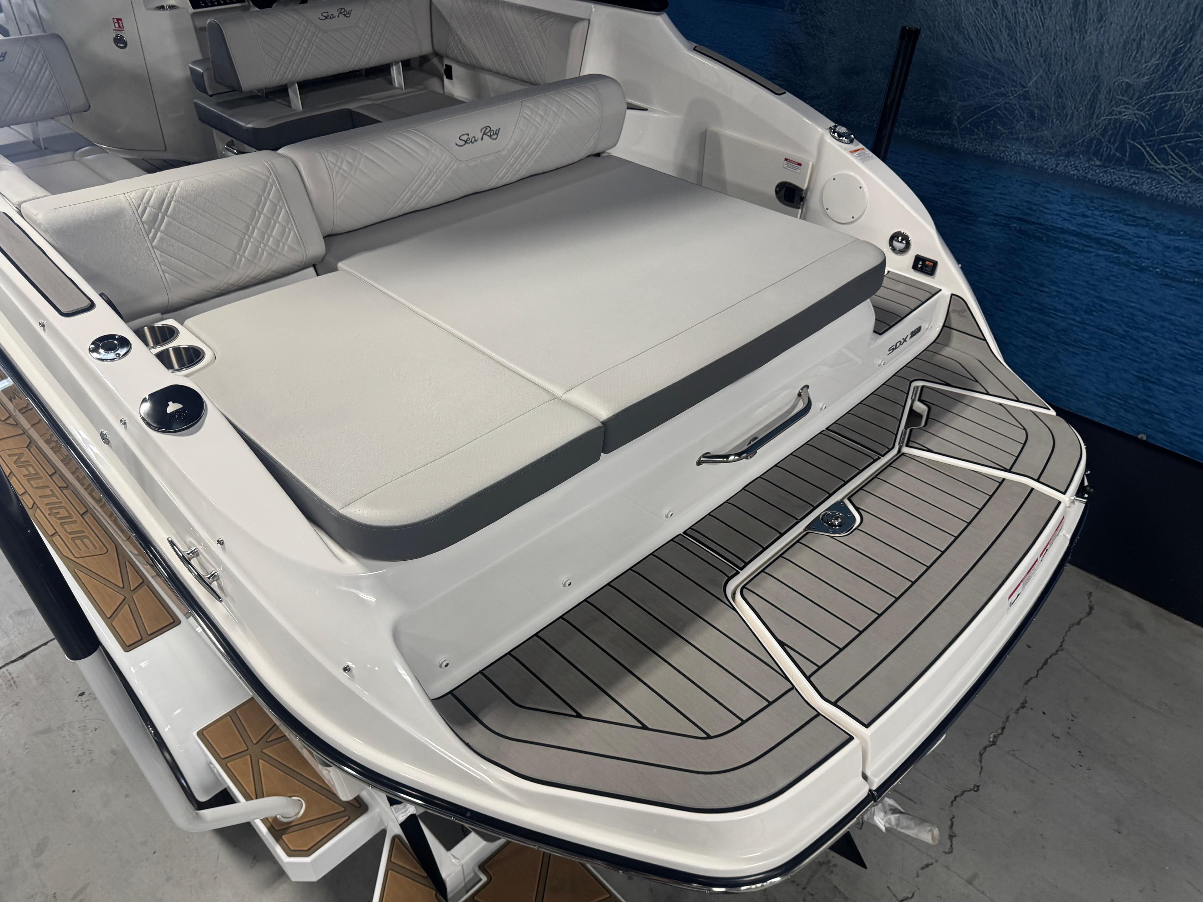 2025 Sea Ray SDX 250 boat with spacious seating and sleek design.