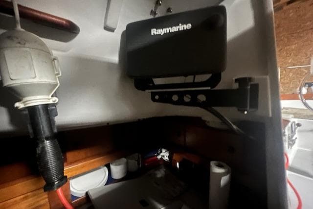 Interior of 1966 Tripp 31 Masthead Sloop with Raymarine equipment installed.