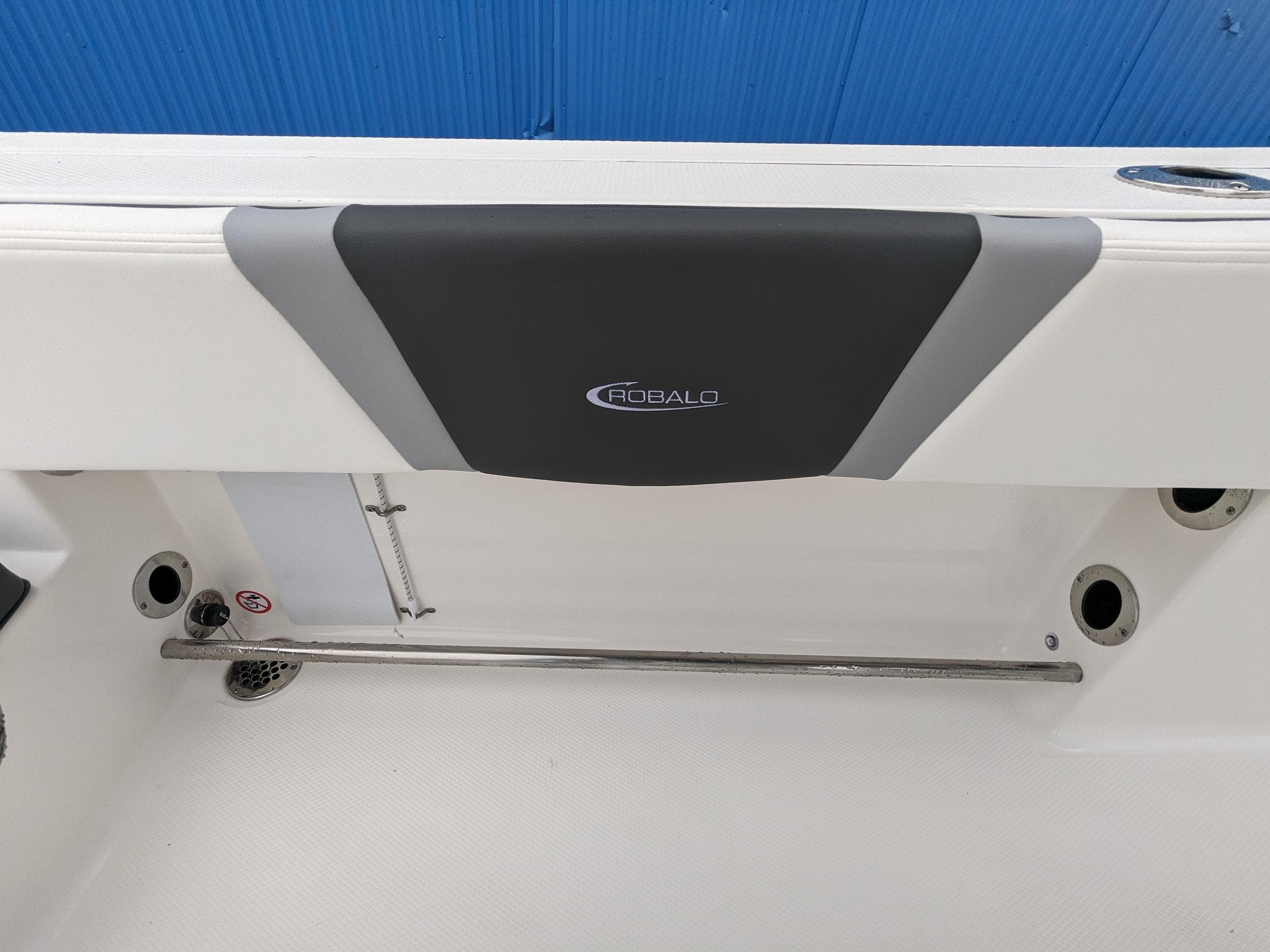 2024 Robalo R200 Center Console interior detail with branded cushion.