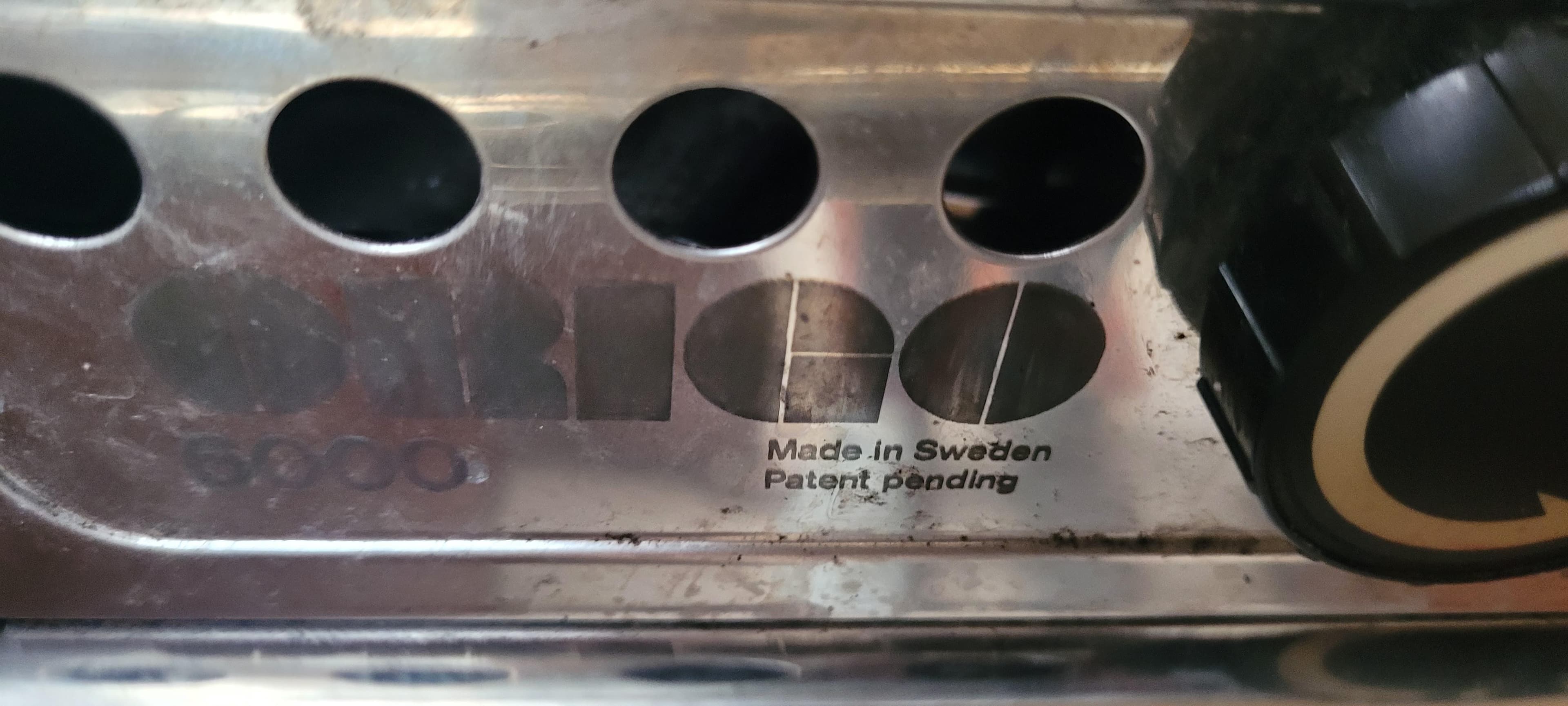 Close-up of Swedish Origo product with patent pending label.