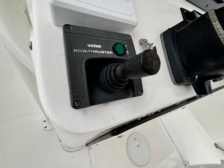 Close-up of a 2003 Marlago FS35 bow thruster control panel.