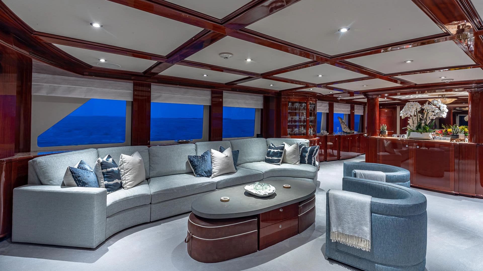 Luxurious interior of a 2008 Broward Raised Pilothouse yacht.