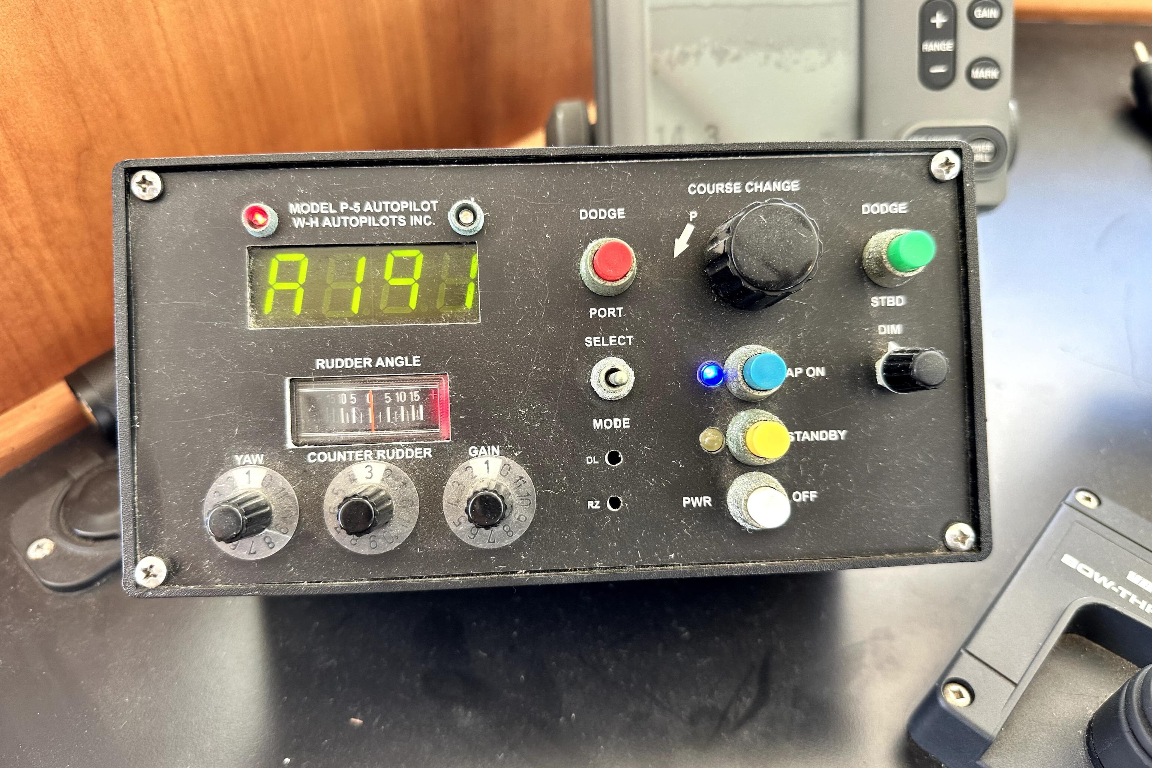 Autopilot control panel on a 2012 Custom Pacific Northwest 43 boat.