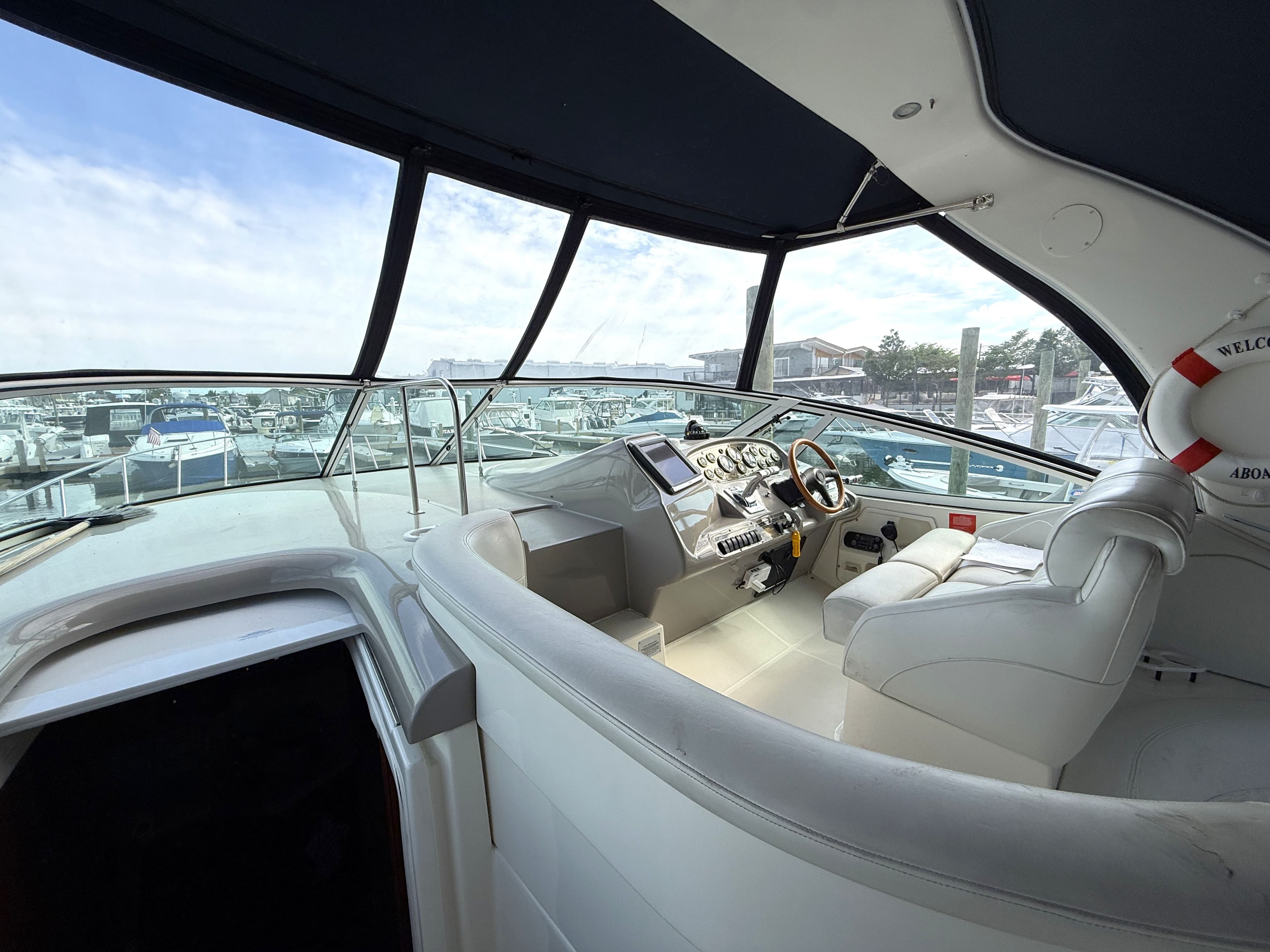 Interior of 2003 Cruisers Yachts 3772 Express at marina.