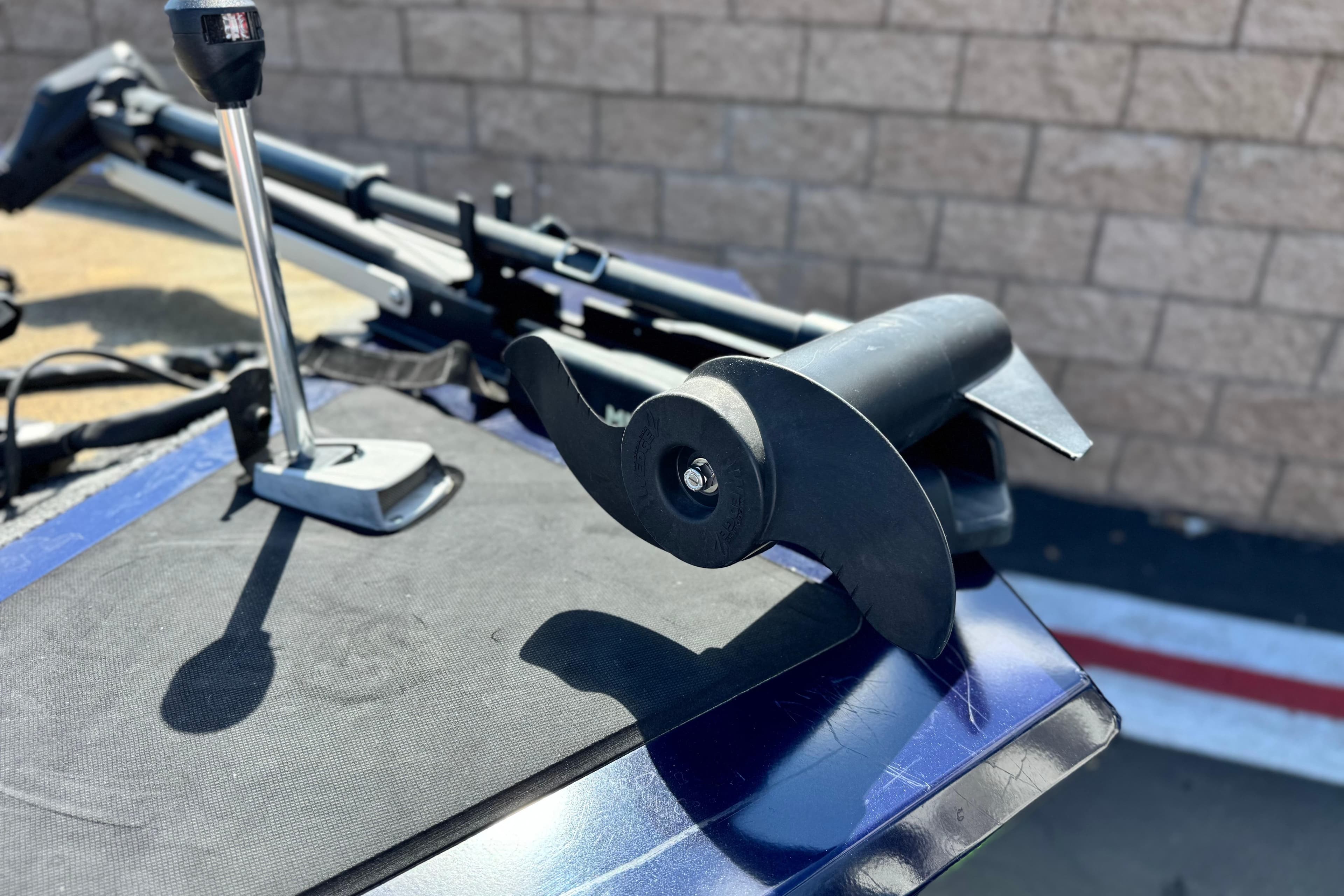 2022 Tracker Pro 170 boat motor detail with propeller and mount.
