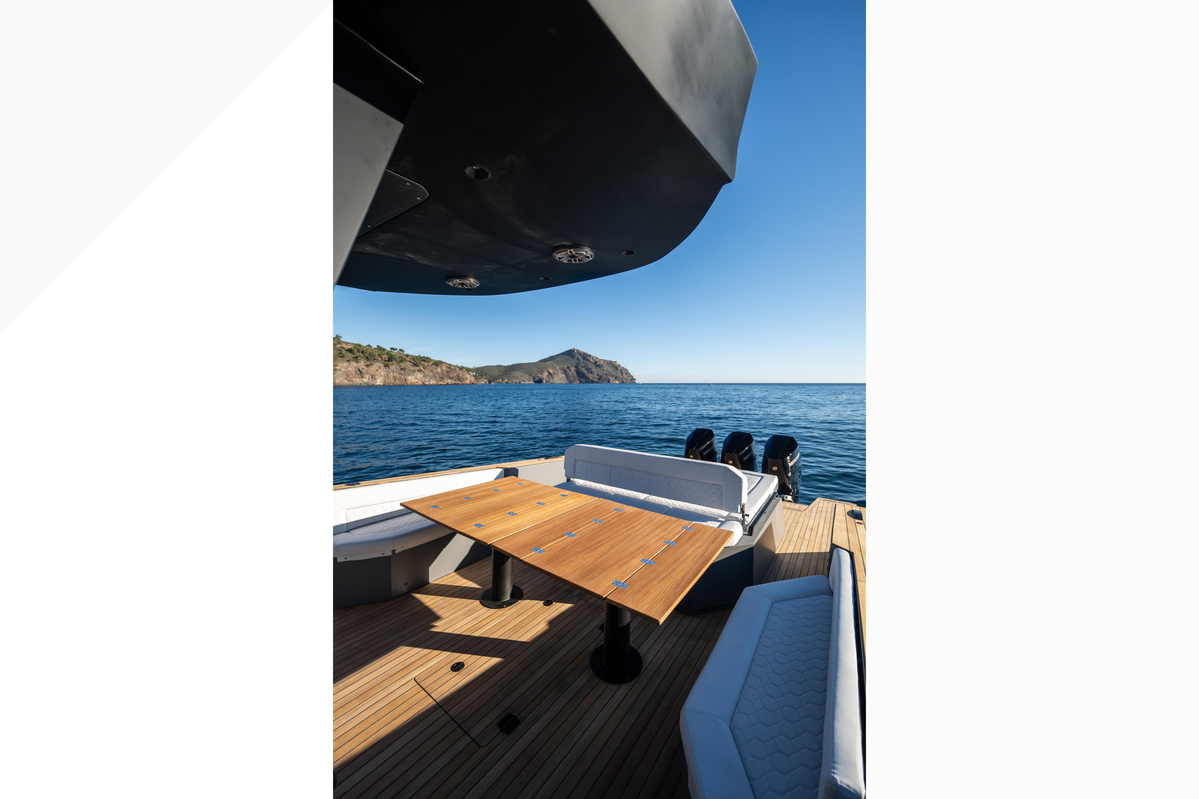 Luxury Maxim Yachts 44 R, 2025 model, with elegant deck and scenic ocean view.