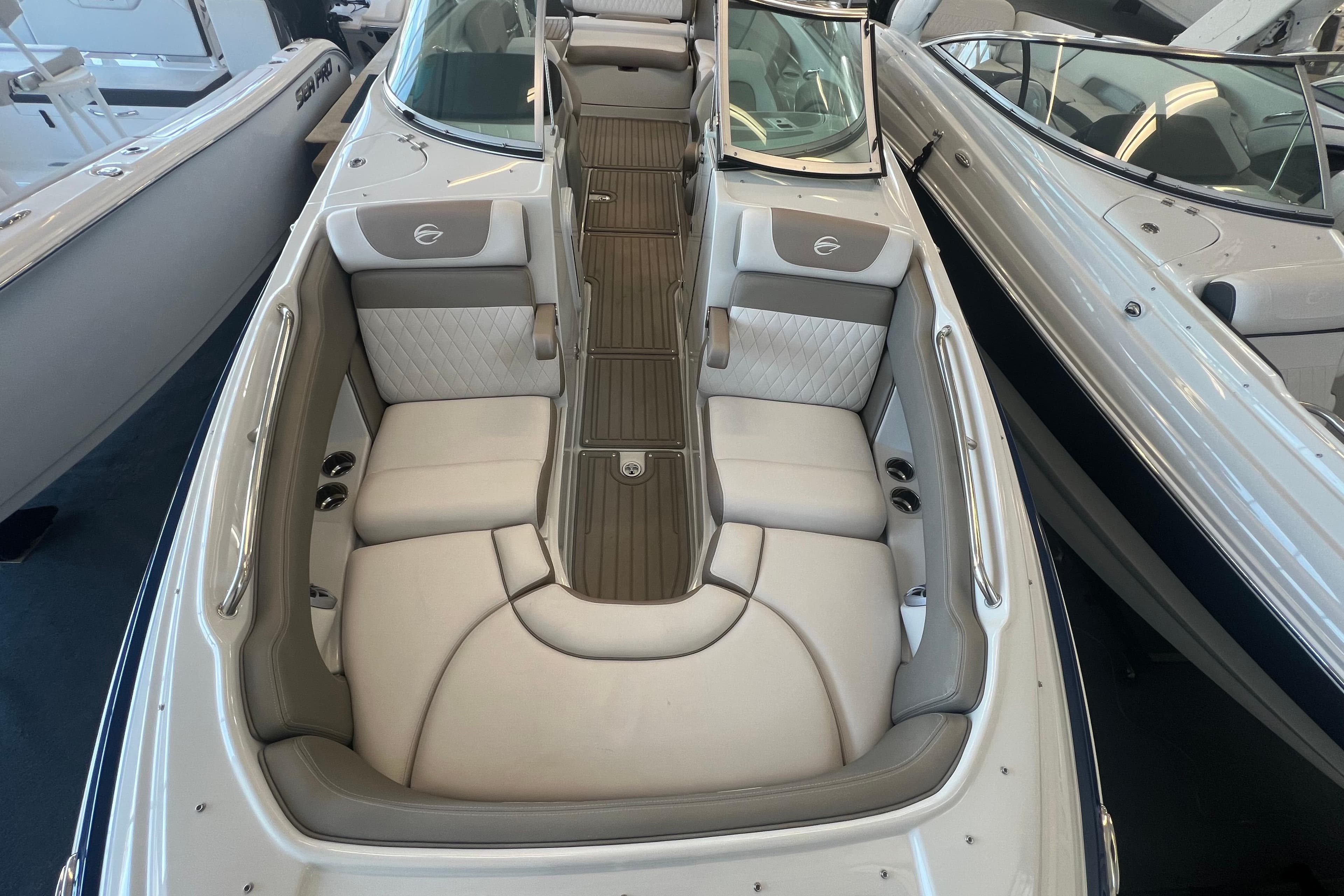 2024 Crownline Eclipse E280 XS boat interior with luxurious seating and sleek design.