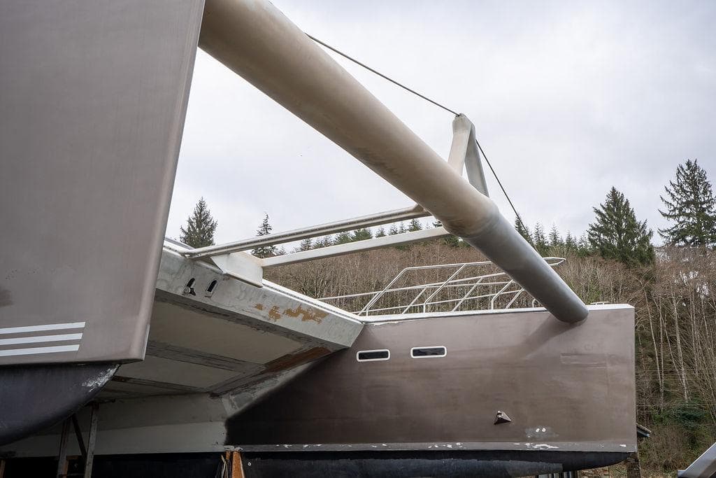 2025 Catamaran Bloomfield 86 Motorsailor, docked, showcasing sleek design and modern features.