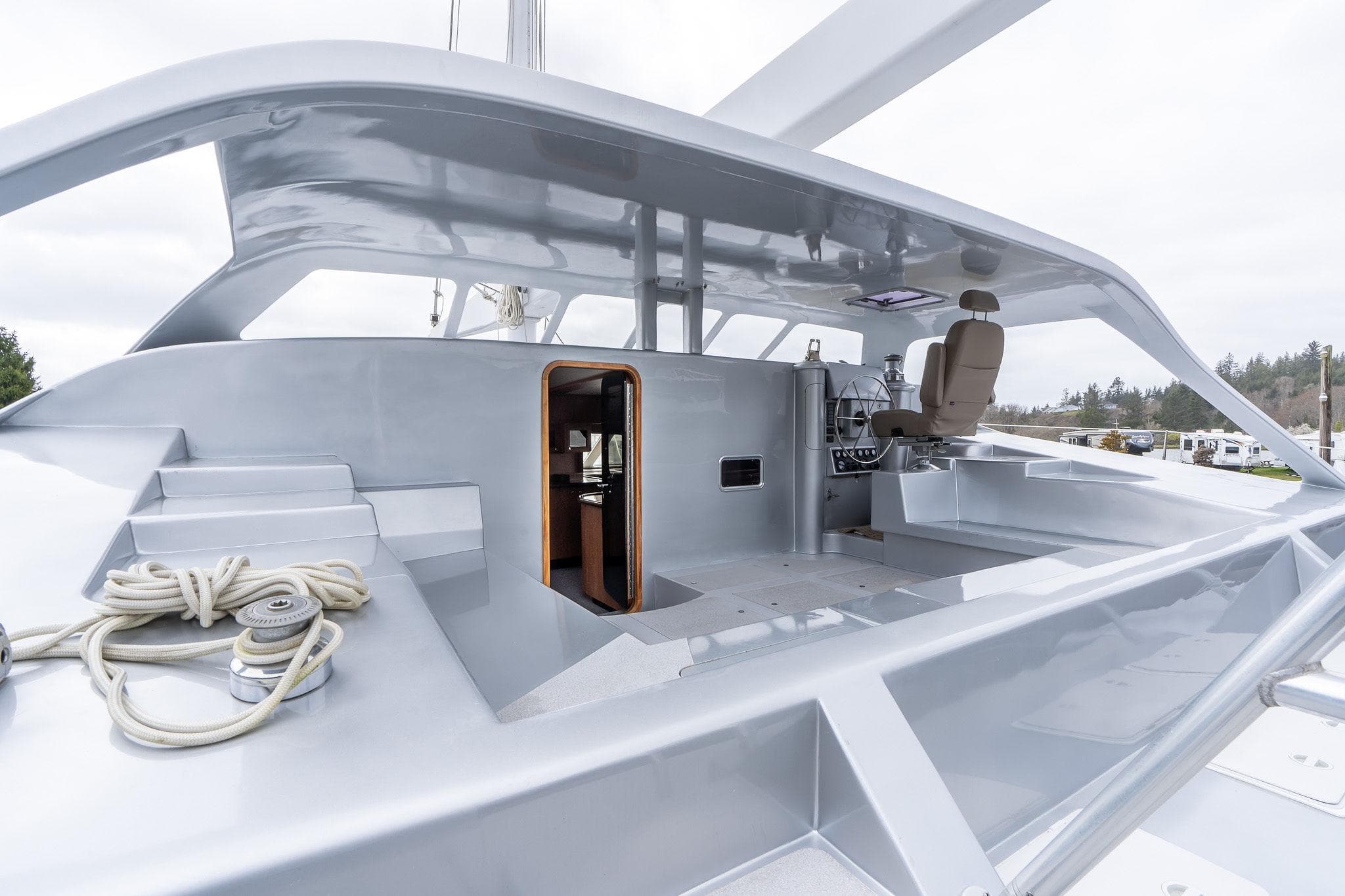 2025 Shuttleworth 52 AeroRig yacht deck with modern design and sleek features.