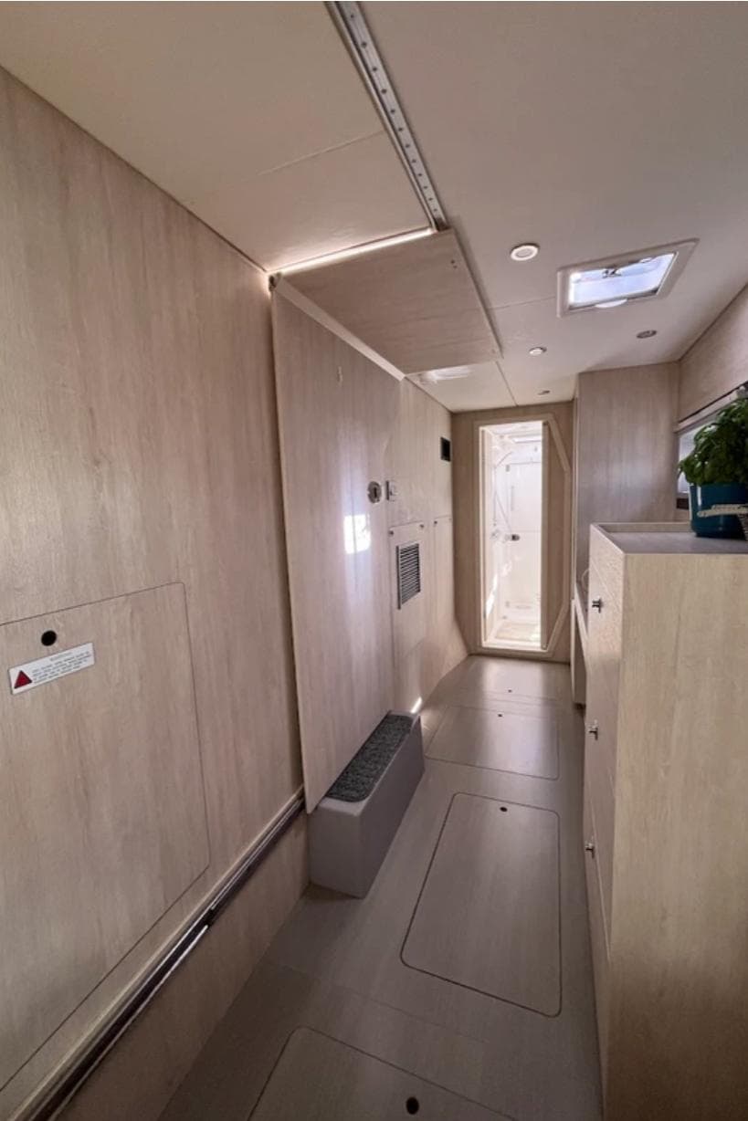 Interior of a 2018 Leopard 40 yacht with modern design.