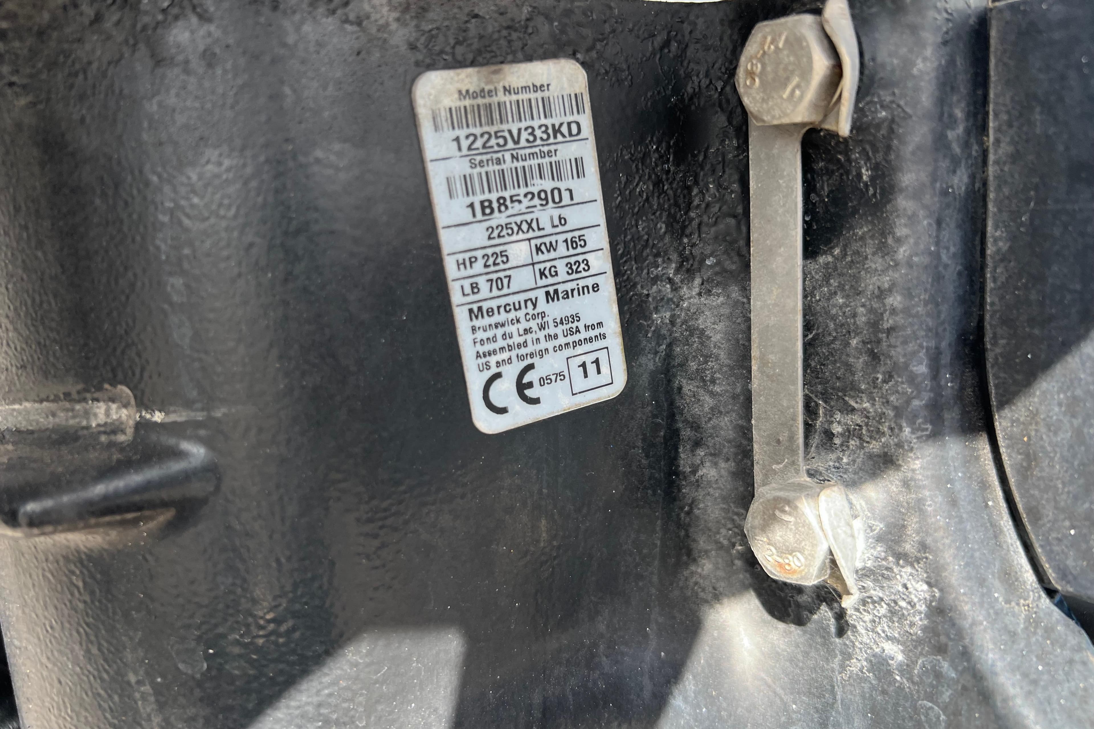 Label on Renegade OF 23, 2011 model, displaying specifications and serial number.
