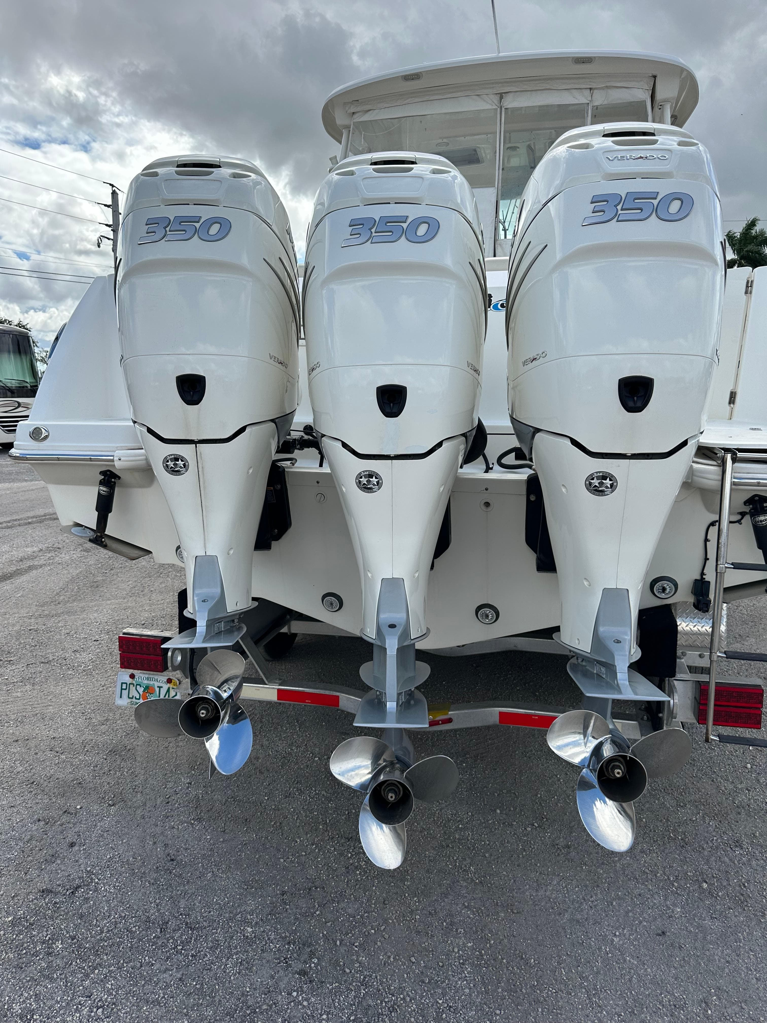 2019 Boston Whaler 345 Conquest with triple 350 horsepower engines.