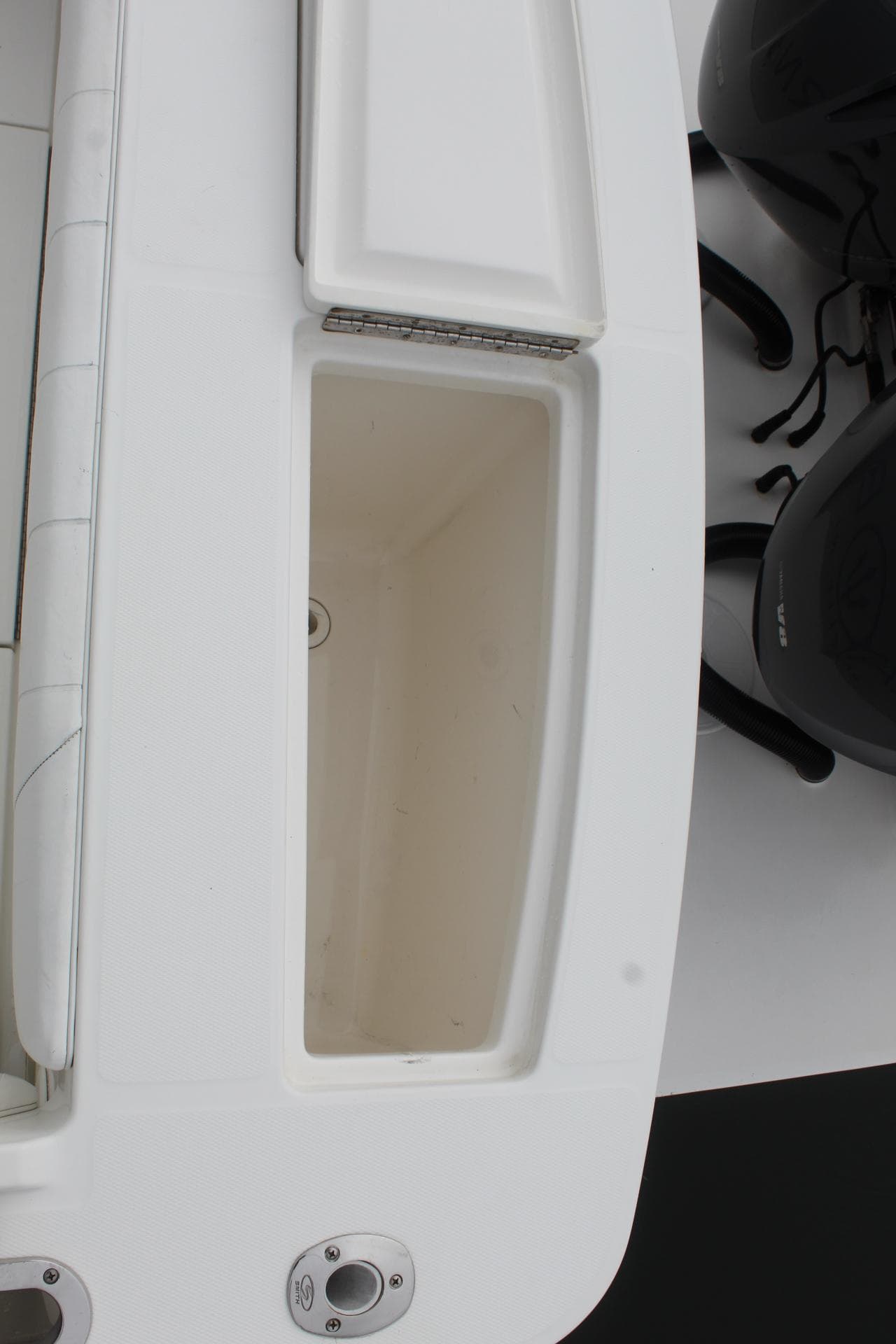 2014 Regulator 34 SS boat storage compartment and engine view.