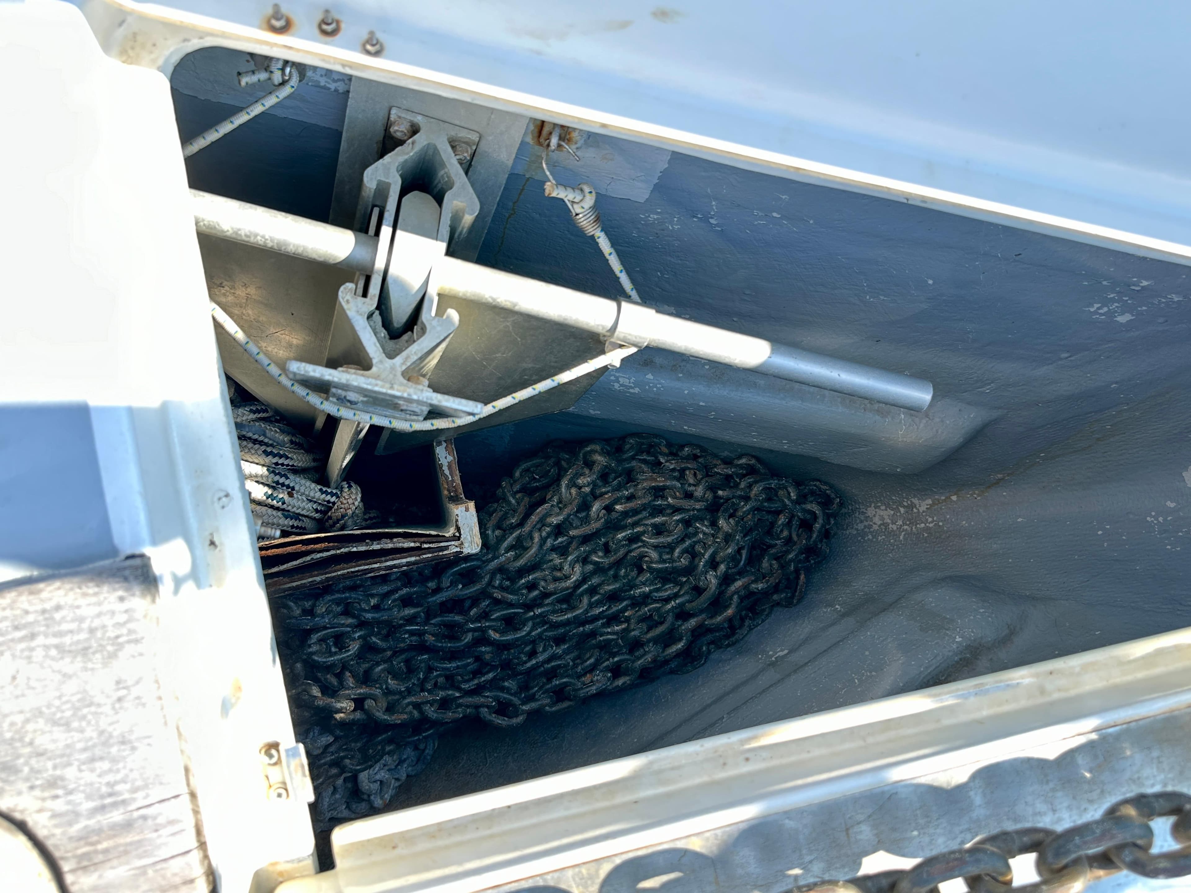 Anchor chain compartment of a 2010 Beneteau 57 yacht.
