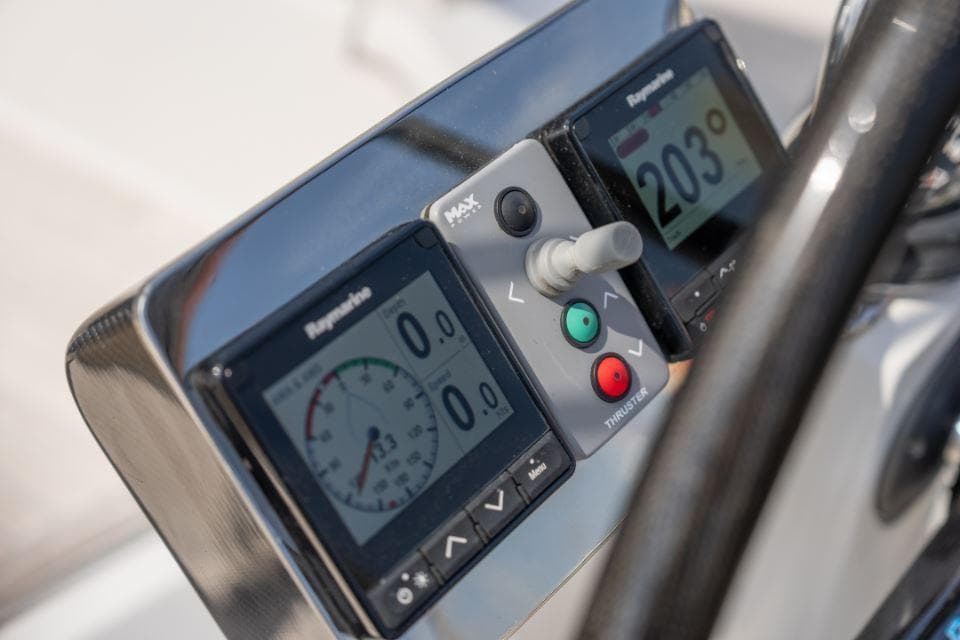 Control panel of a 2015 Grand Soleil 50 yacht with Raymarine displays.