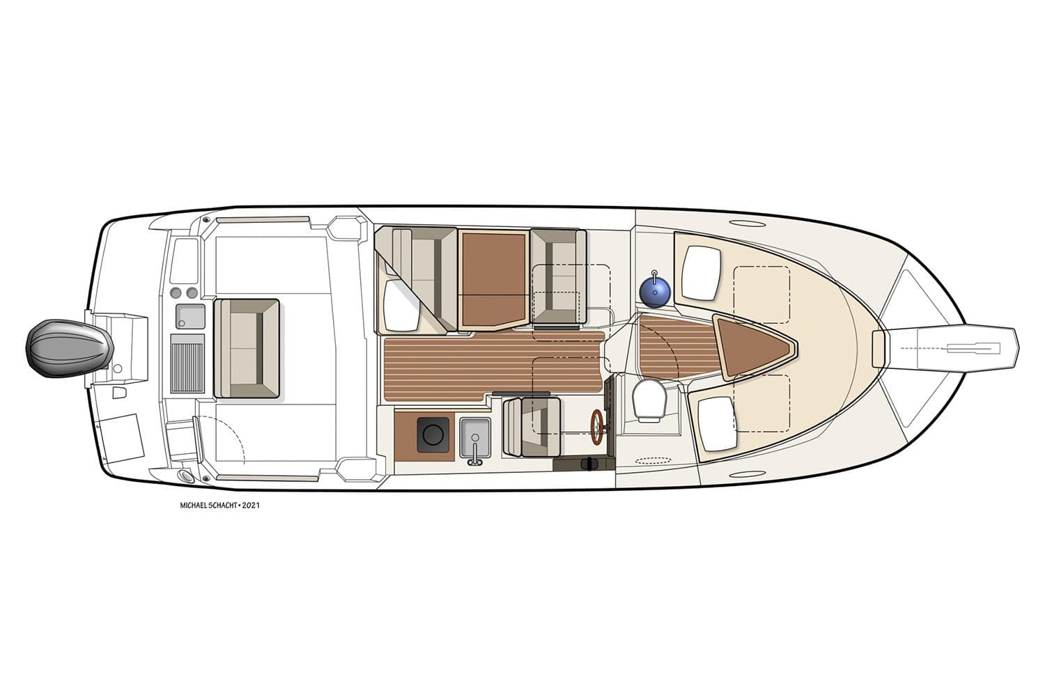 Manufacturer Provided Image: 2025 Cutwater C-248 Coupe boat layout, top view, featuring interior and deck design.