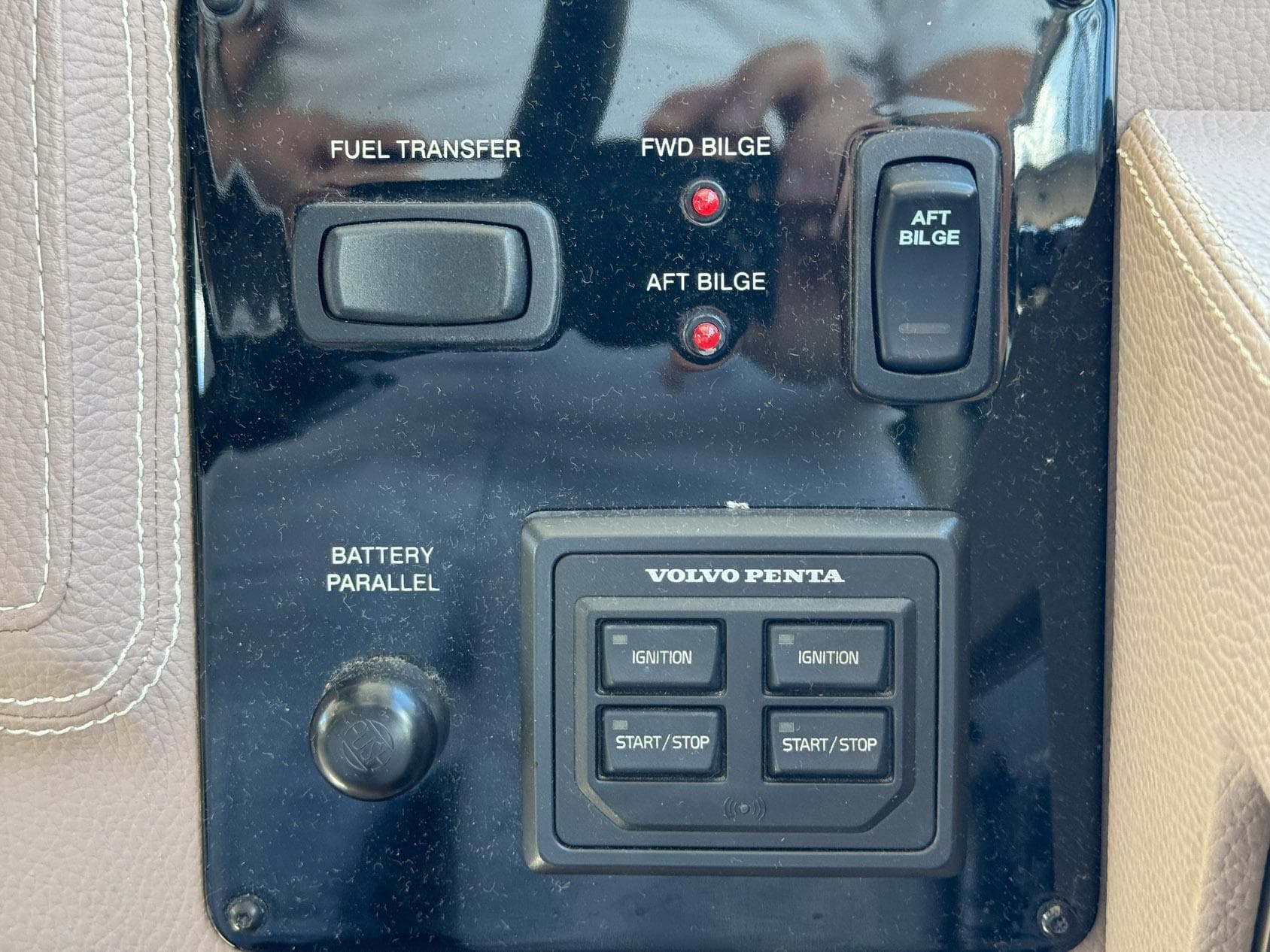 Control panel of a 2016 Regal 46 Sport Coupe with Volvo Penta ignition switches.