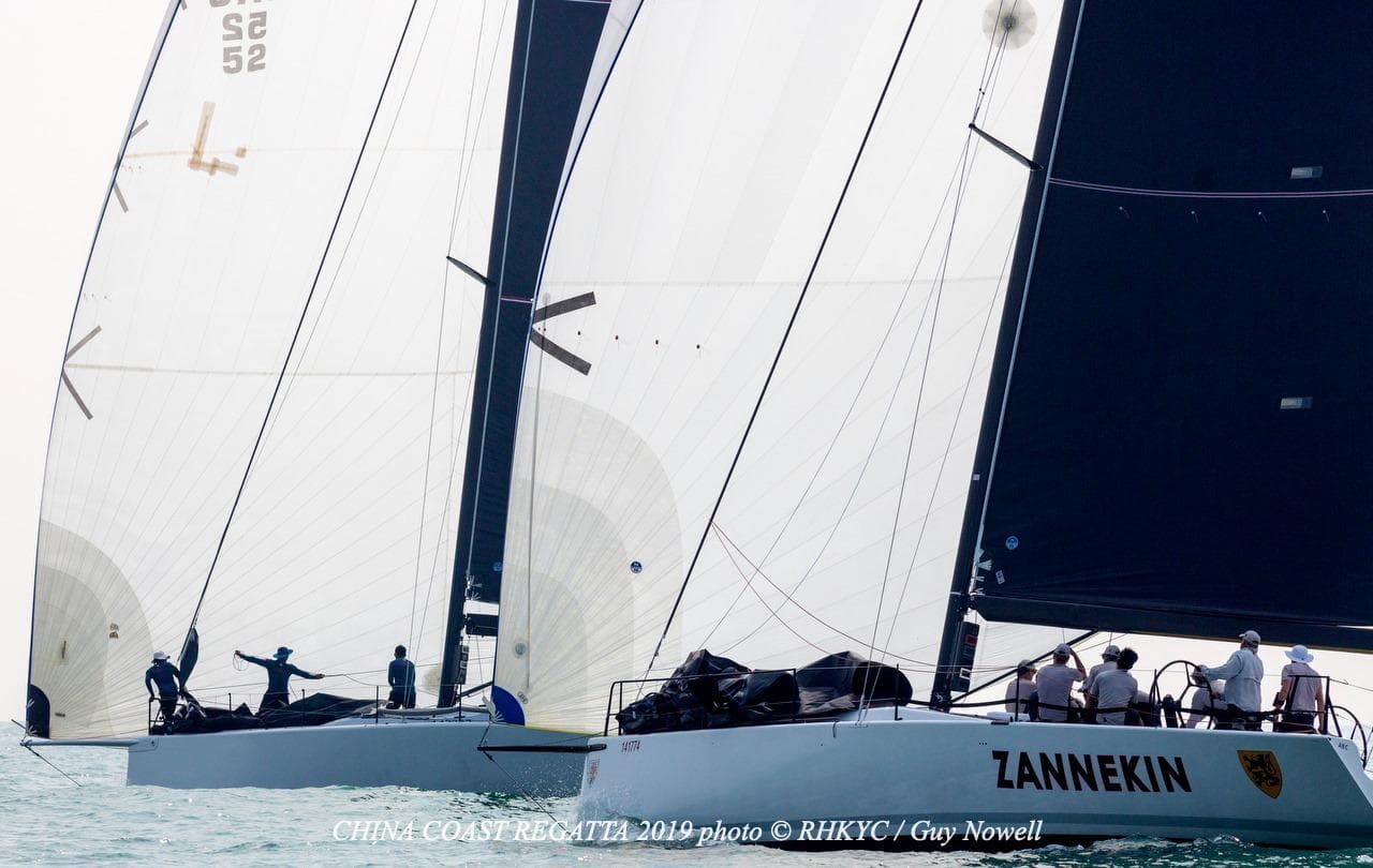 Sailboats competing in the China Coast Regatta 2019, featuring Ker 46 model.