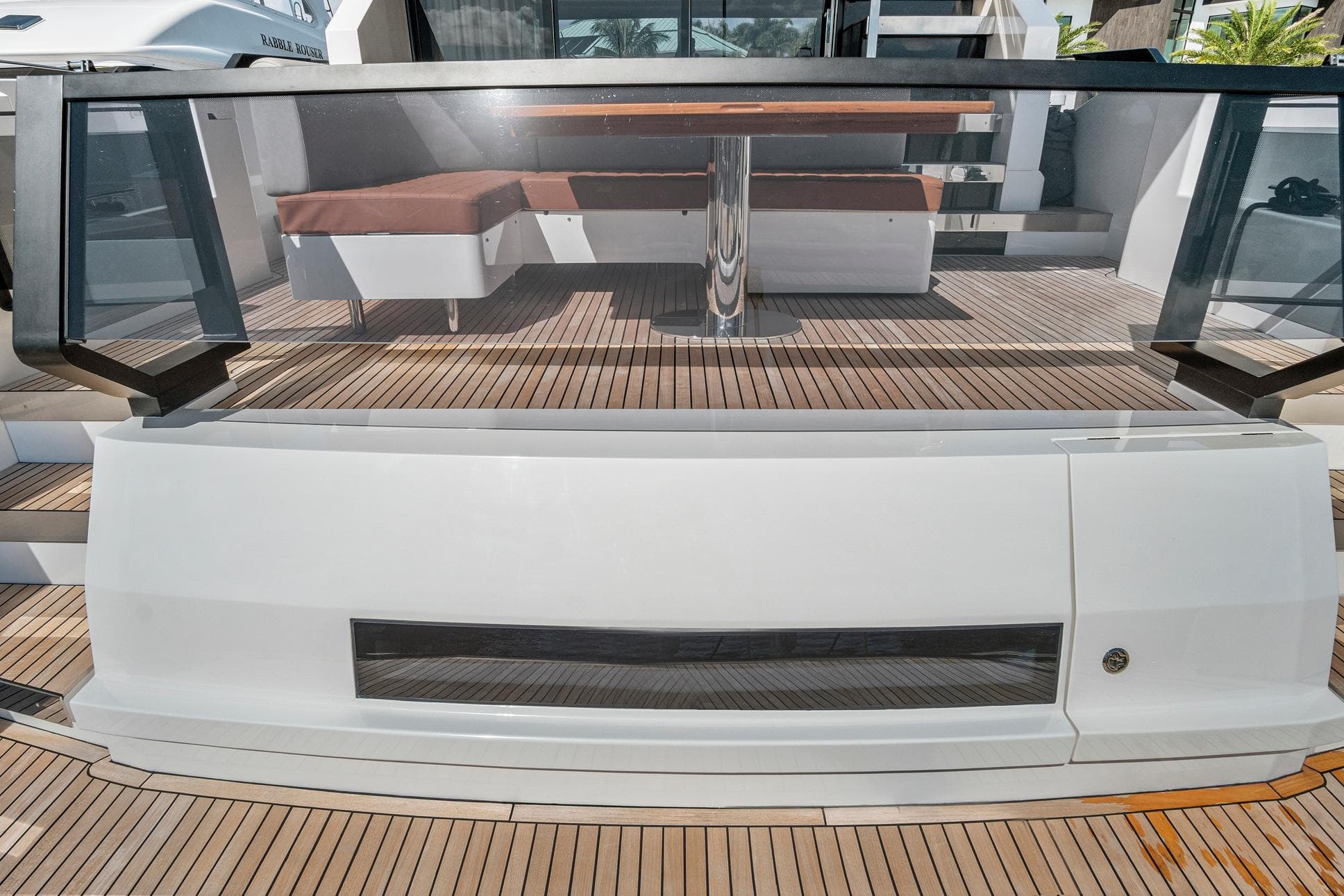 2023 Astondoa AS5 yacht deck with modern seating and sleek design.