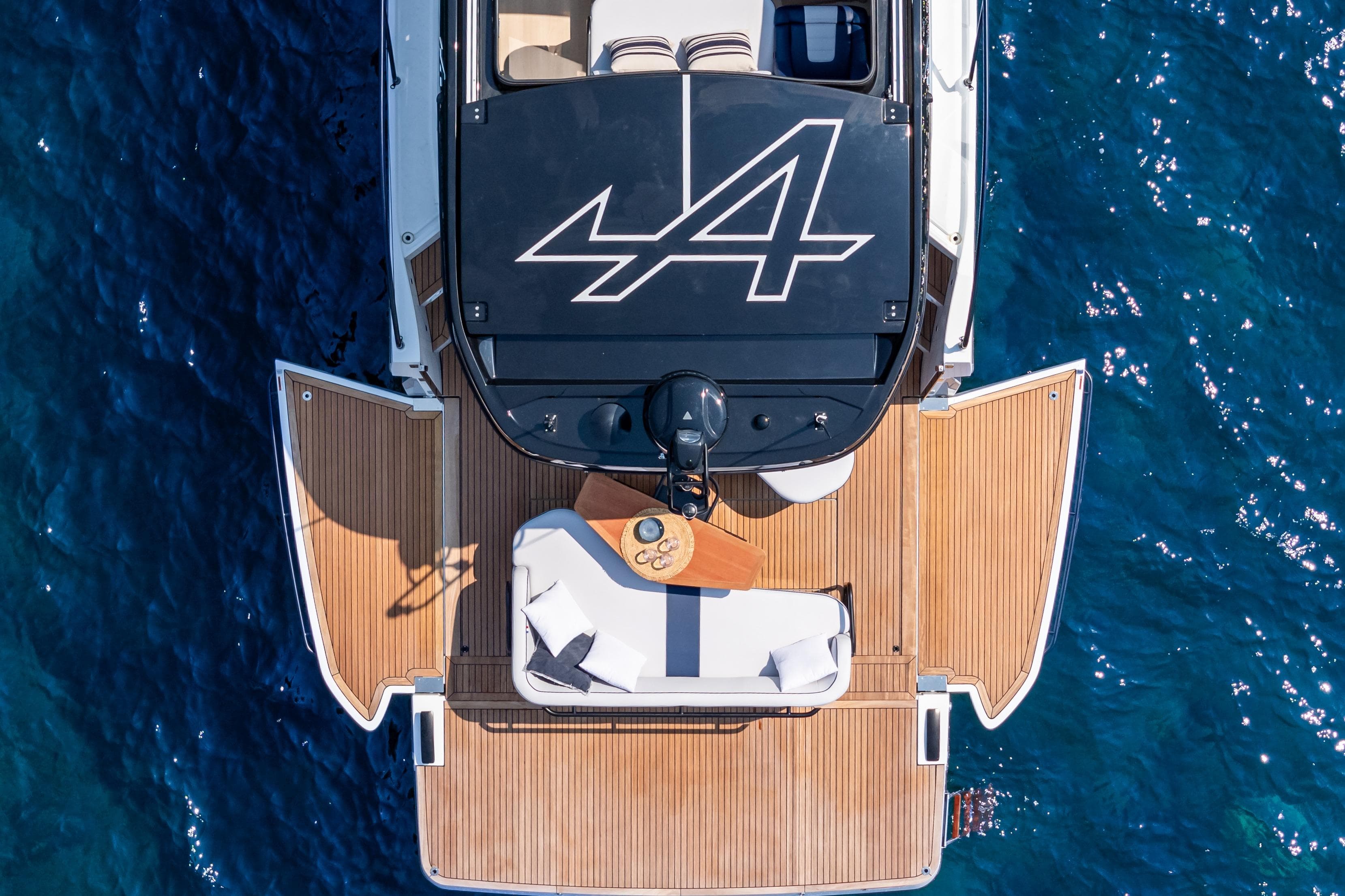 Aerial view of Beneteau Gran Turismo 40 yacht, 2026 model, on open sea.