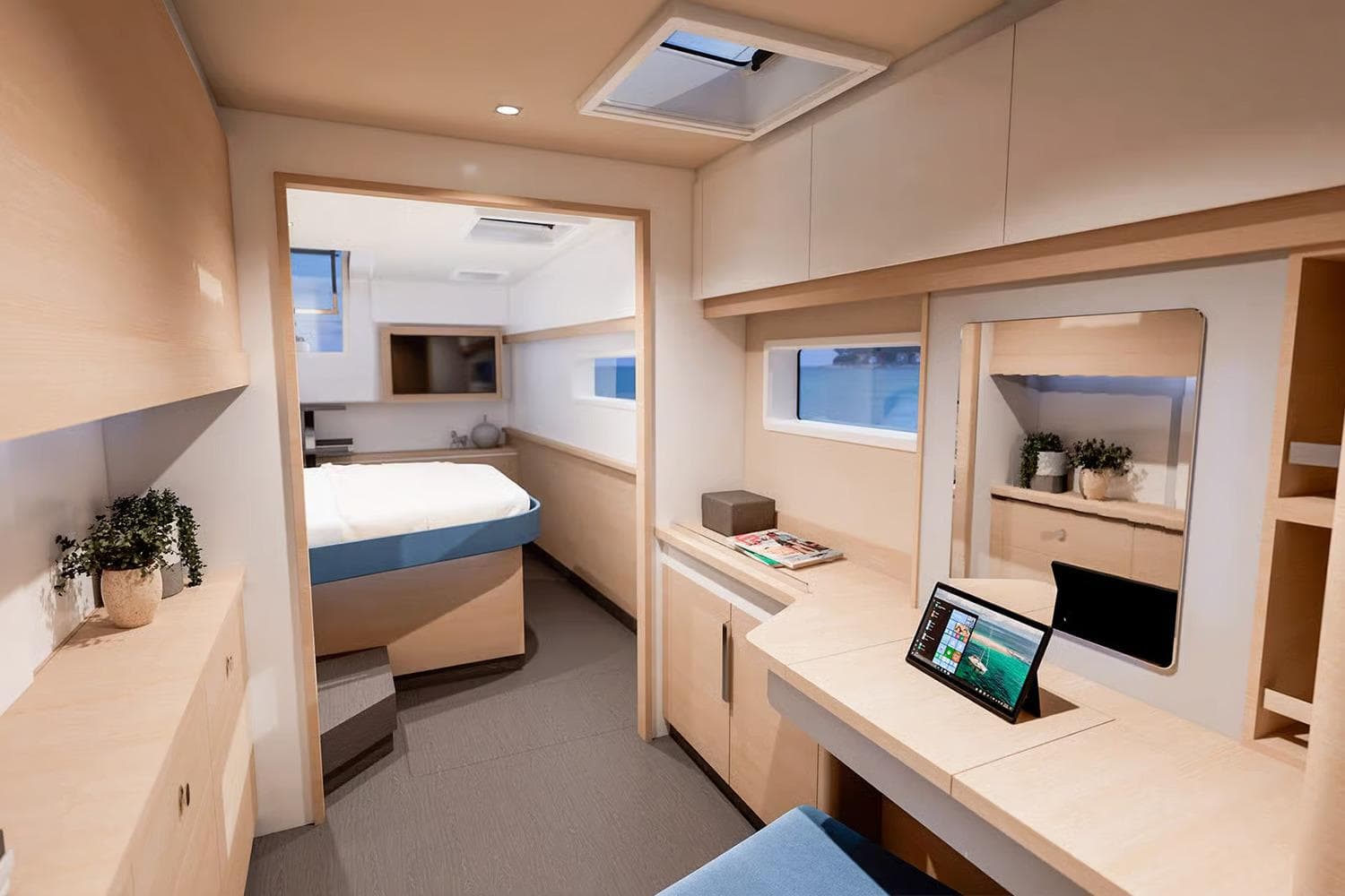 Manufacturer Provided Image: Luxurious interior of 2026 Fountaine Pajot FP48 Catamaran with modern design and natural light.