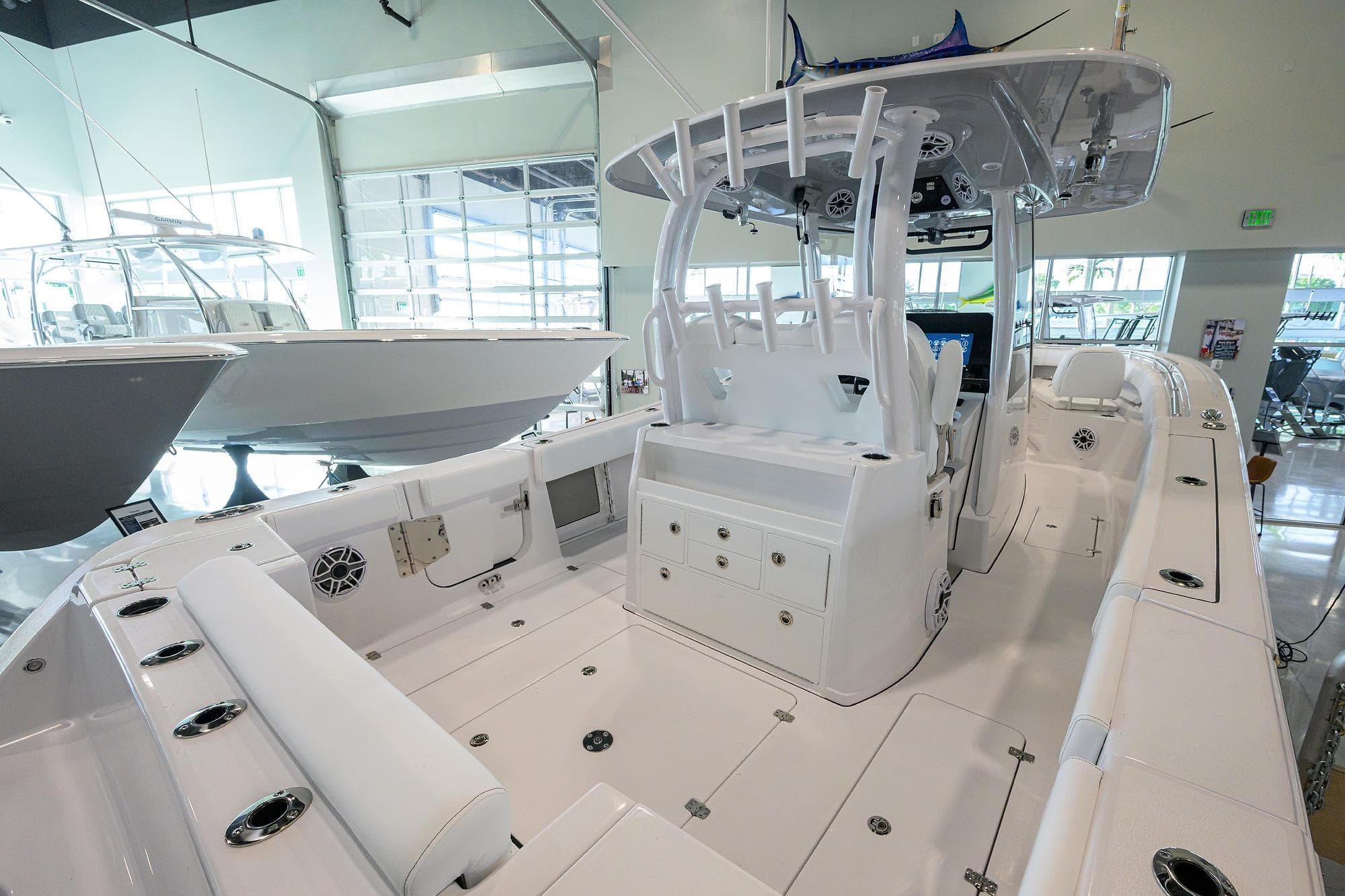 2026 Sportsman Open 322 Center Console boat interior, featuring spacious seating and modern design.