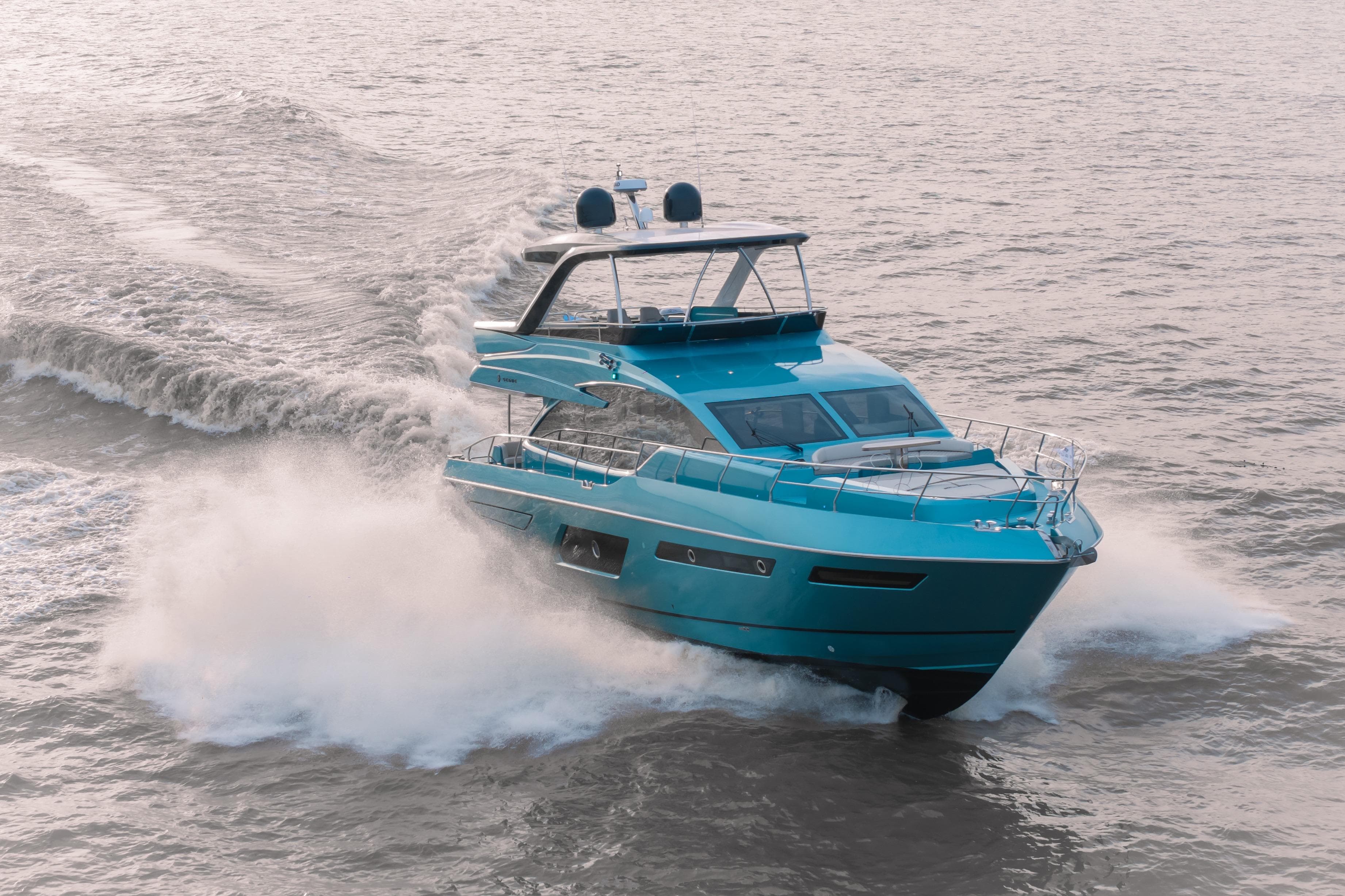2026 Segue X6 Black Edition yacht cruising on open water.