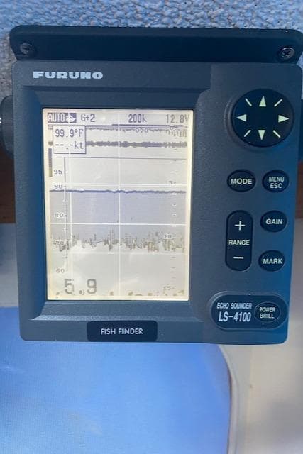 Furuno LS-4100 fish finder display on a 1972 DeFever 38 Passagemaker.