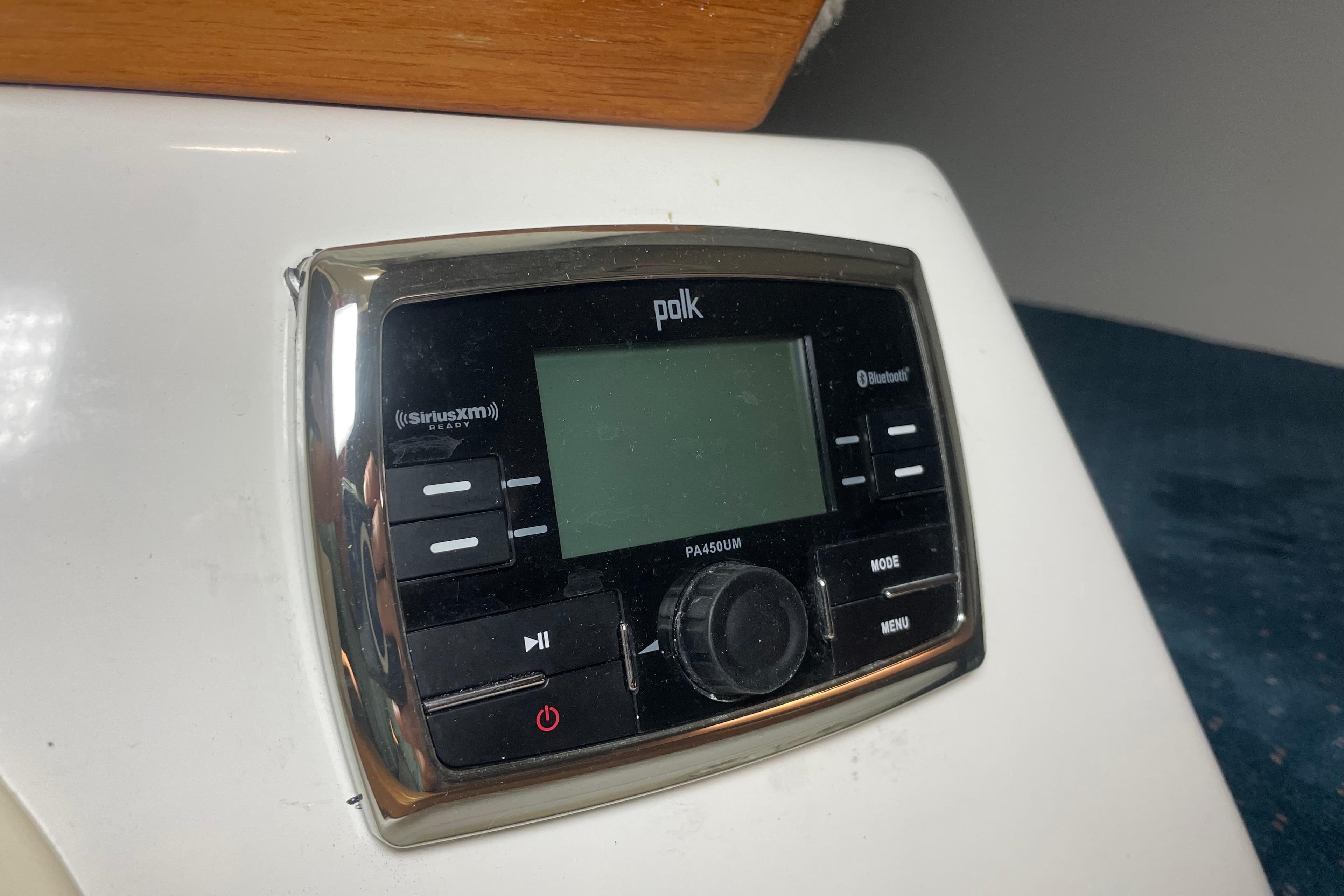 Polk audio system with Bluetooth and SiriusXM, model PA450UM, in a 2001 Precision 23 boat.