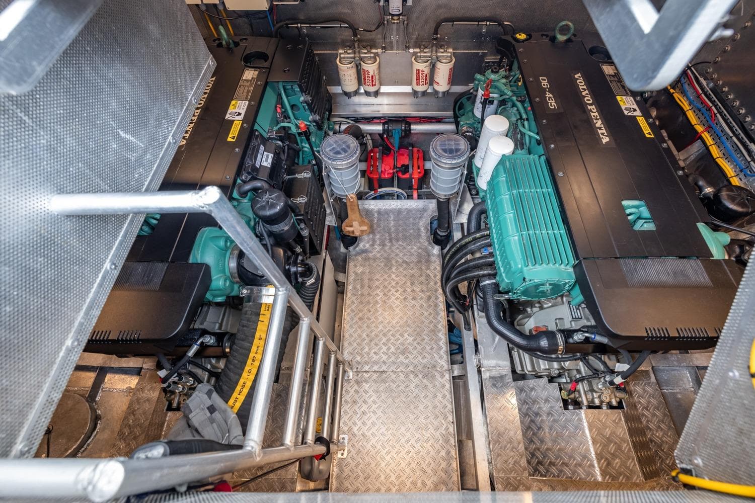 Engine room of 2016 Explorer NG 50 Alu Fast Going with Volvo Penta engines.
