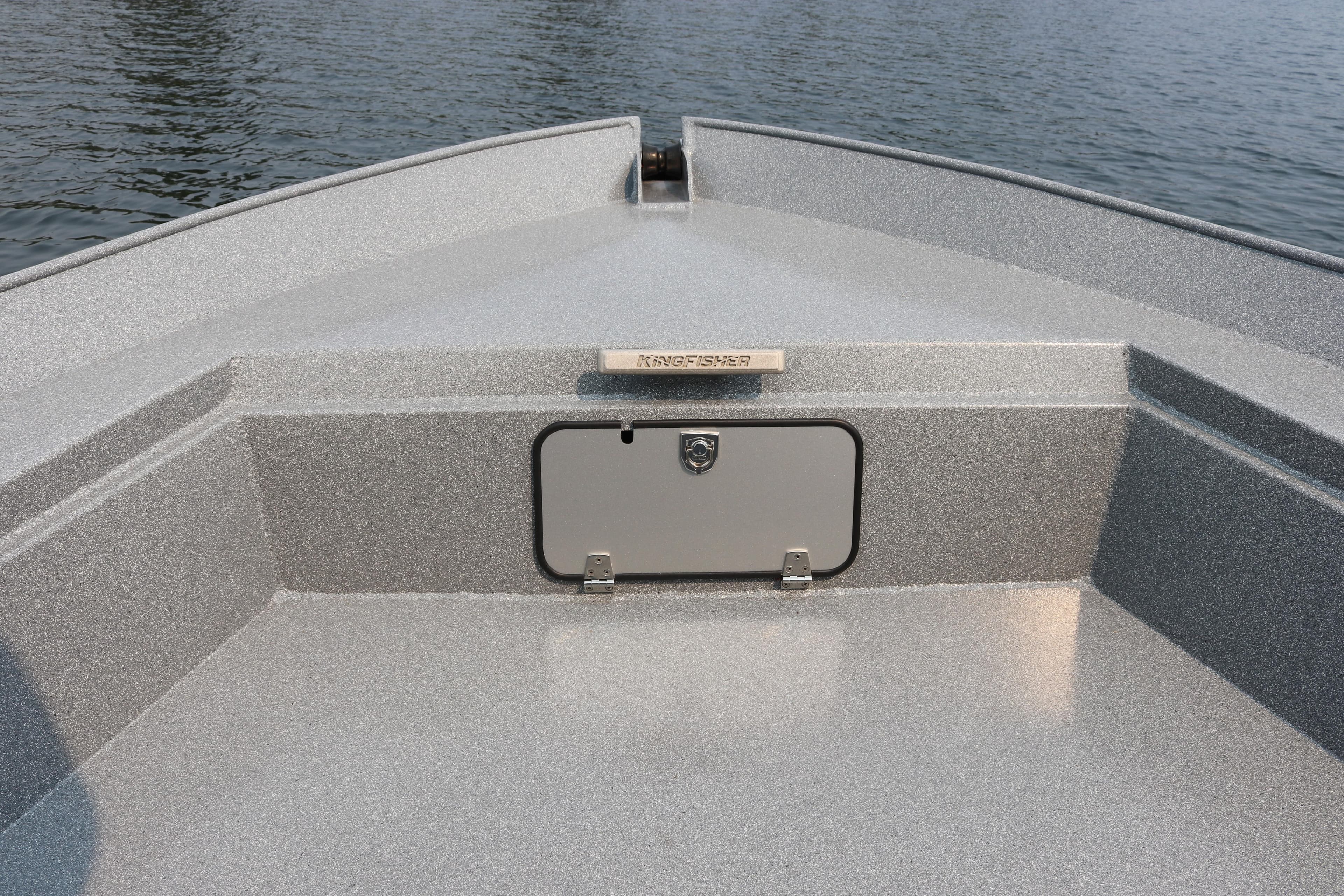 Bow of 2026 KingFisher 2425 Escape HT boat on water.
