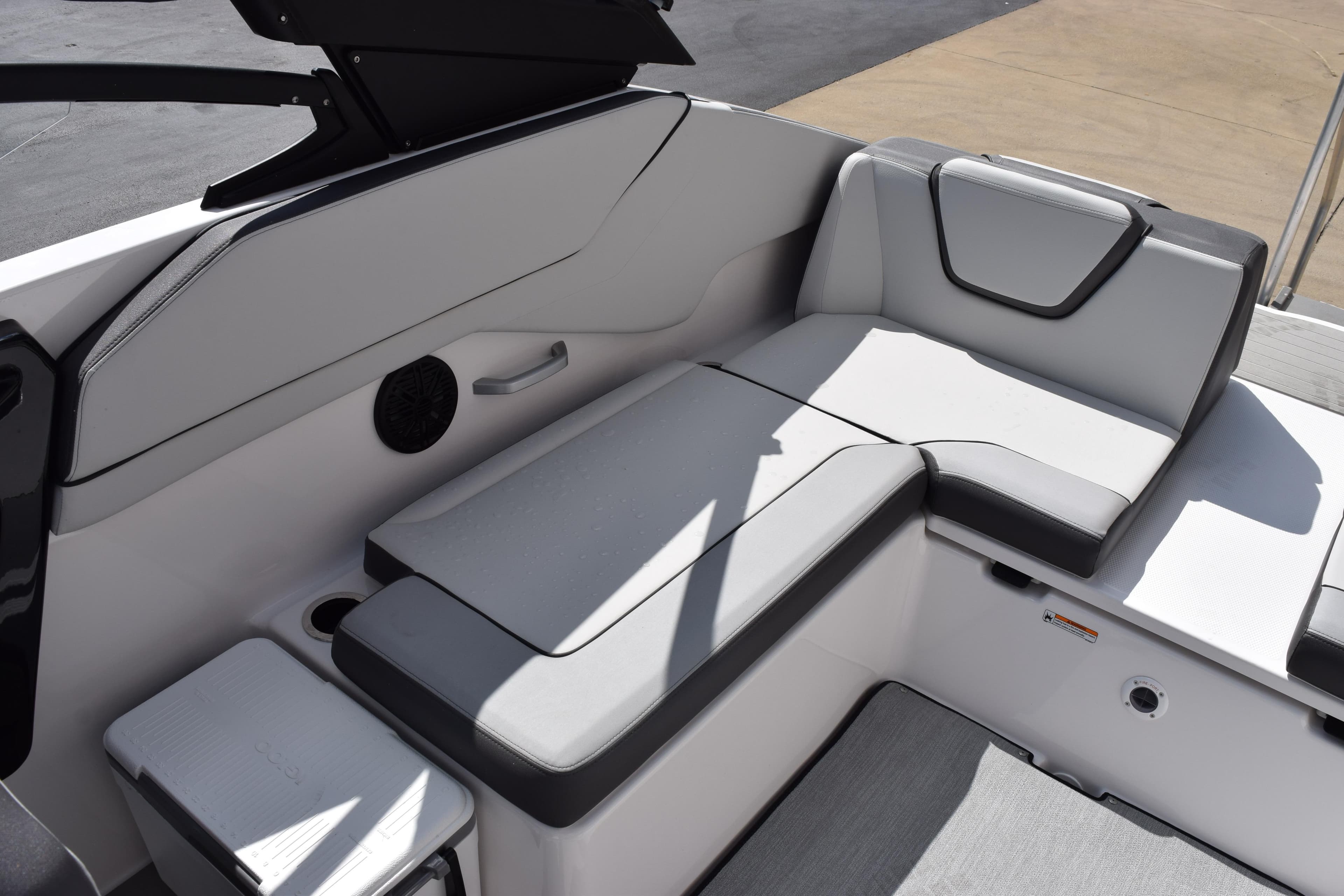 2026 Yamaha Boats AR250 interior seating with sleek gray upholstery and modern design.
