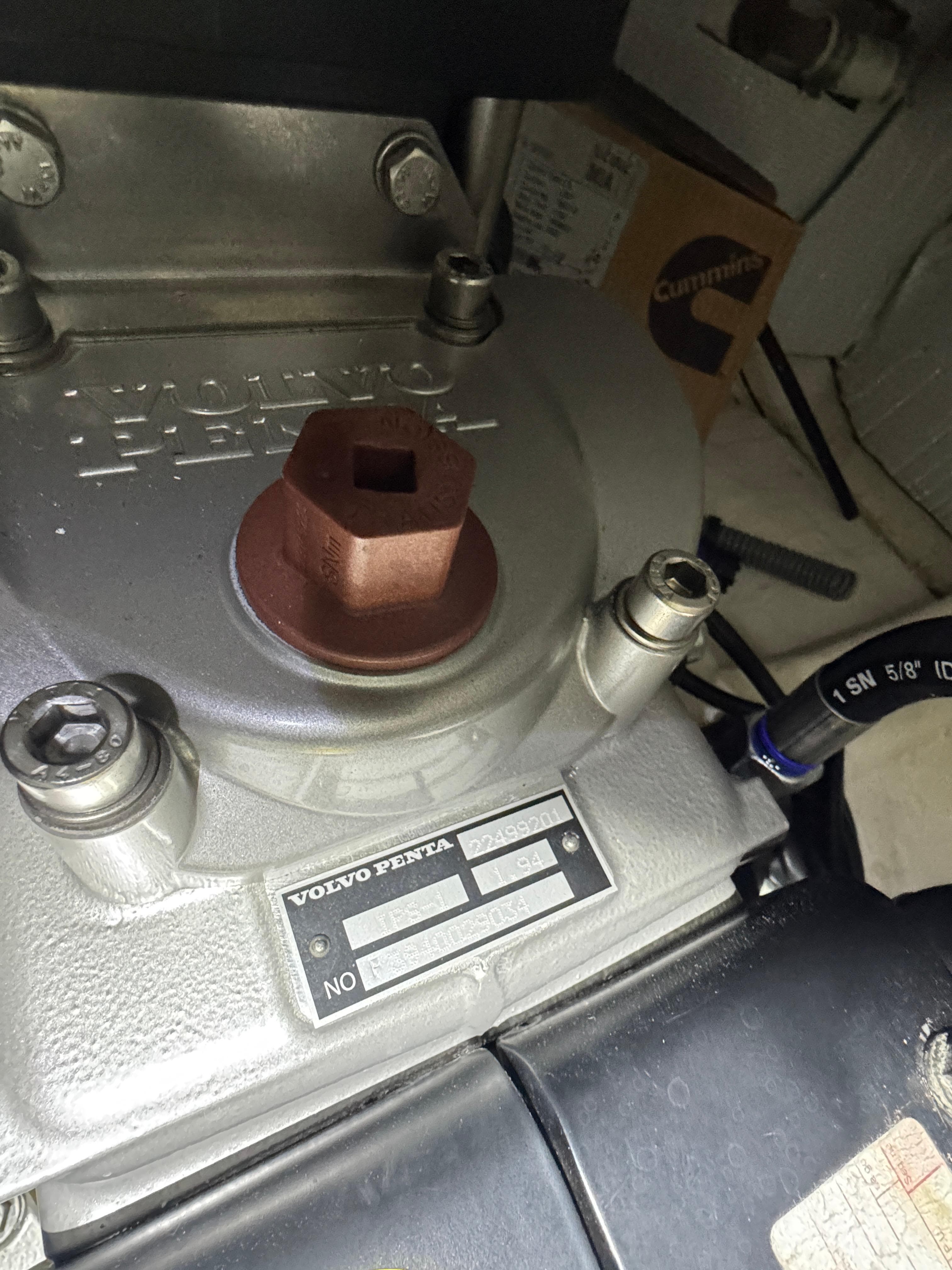 Volvo Penta engine component in a 2008 Sabre 38 Hardtop Express boat.
