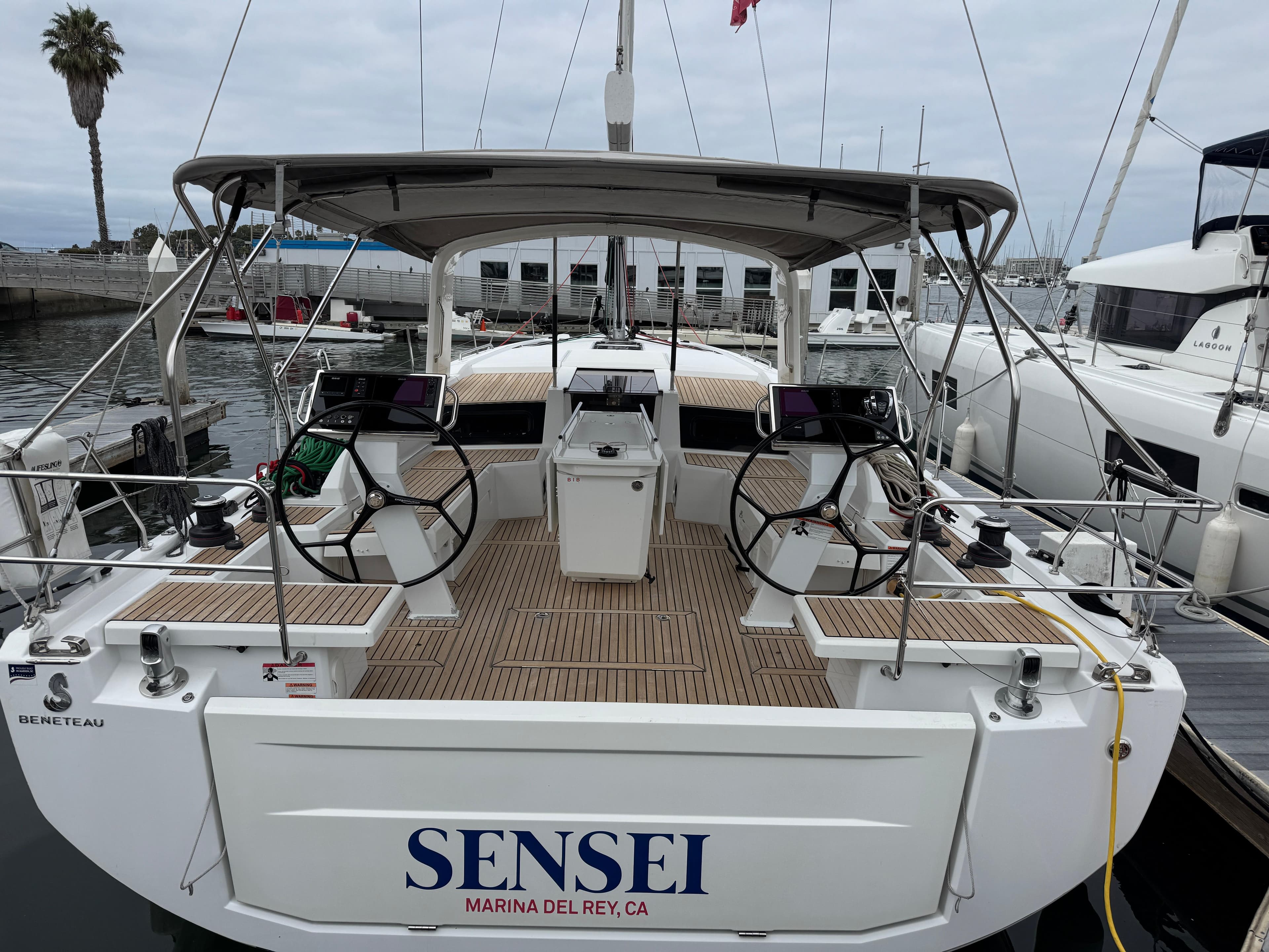 2021 Beneteau Oceanis 46.1 sailboat docked at Marina del Rey, California.
