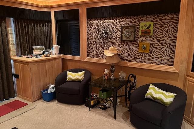 Cozy houseboat interior with zebra-patterned wall, armchairs, and decorative accents, Fantasy model 2008.