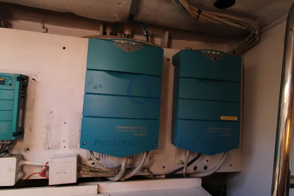 Electrical system in a 1996 Canados 23 yacht featuring Mastervolt chargers.