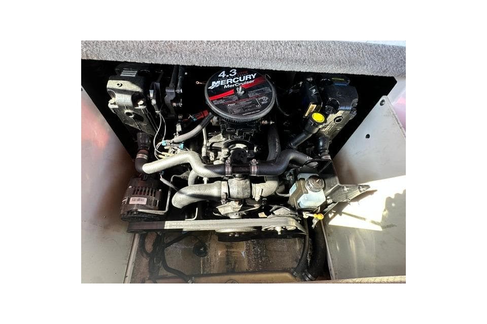 Engine compartment of a 2007 Chaparral 190 SSi with Mercury MerCruiser 4.3 engine.