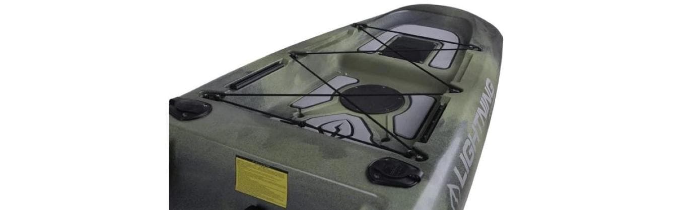 2023 Lightning Kayaks Strike HD, top view of the rear storage area with bungee cords.