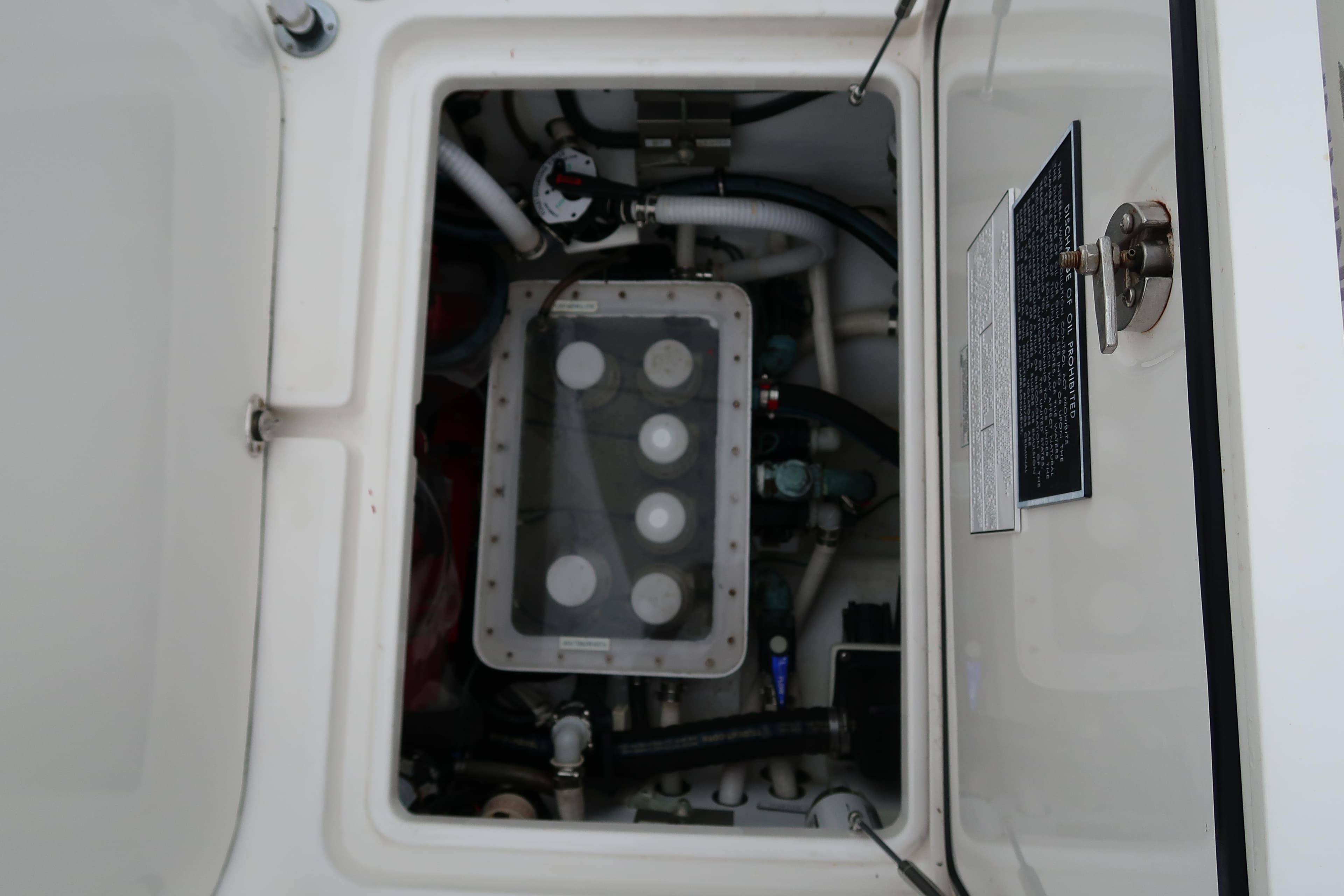 Engine compartment of a 2016 Invincible 42 Open Fisherman boat.
