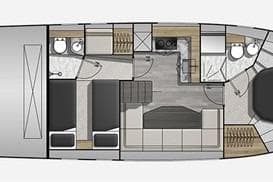 Floor plan of 2016 Galeon 405 HTS yacht, featuring modern interior layout.