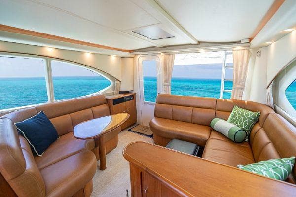 Interior of 2013 Tiara Yachts 39 Convertible with ocean view.