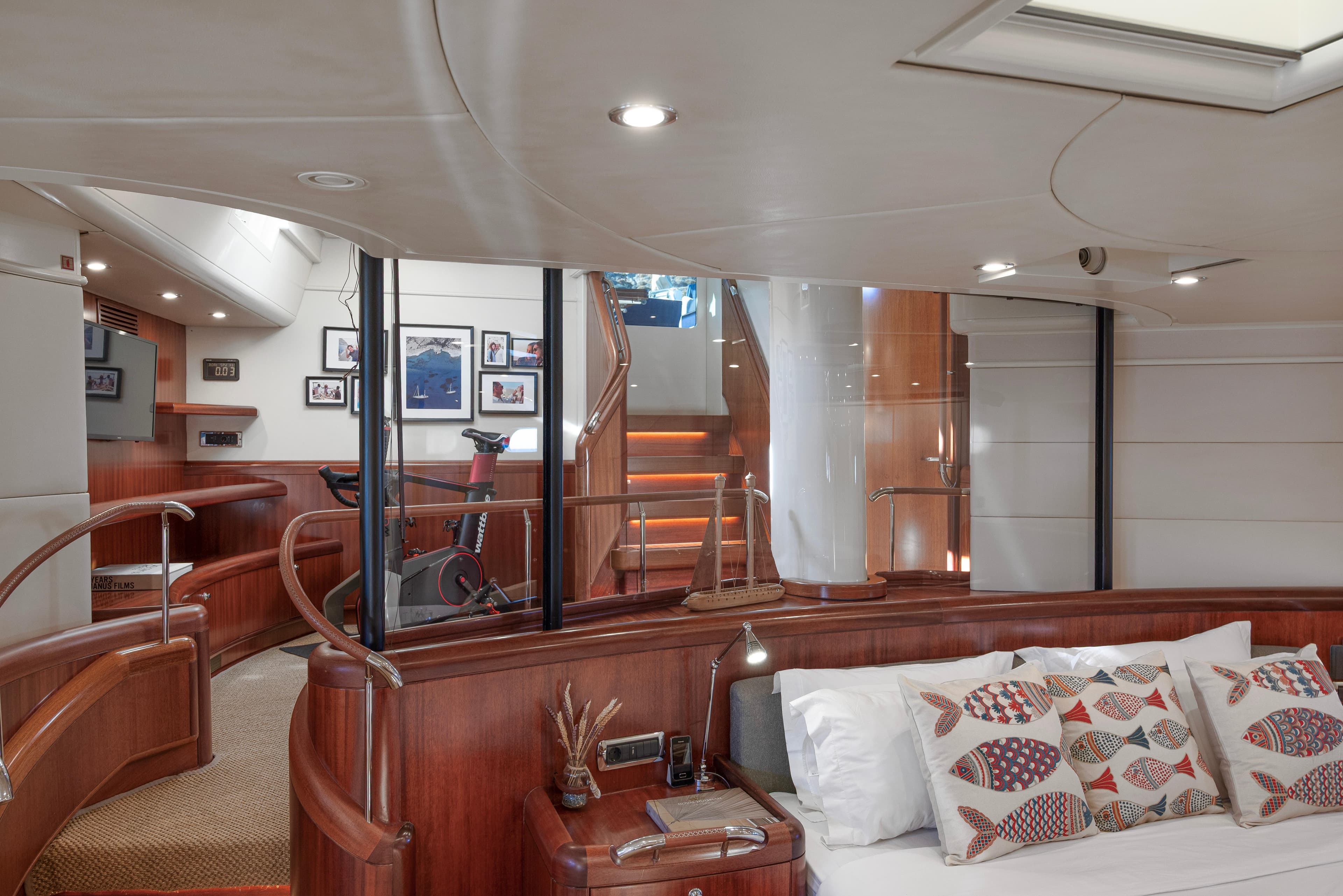 Luxurious interior of 1997 Royal Huisman Ketch yacht with elegant wood finishes and modern amenities.