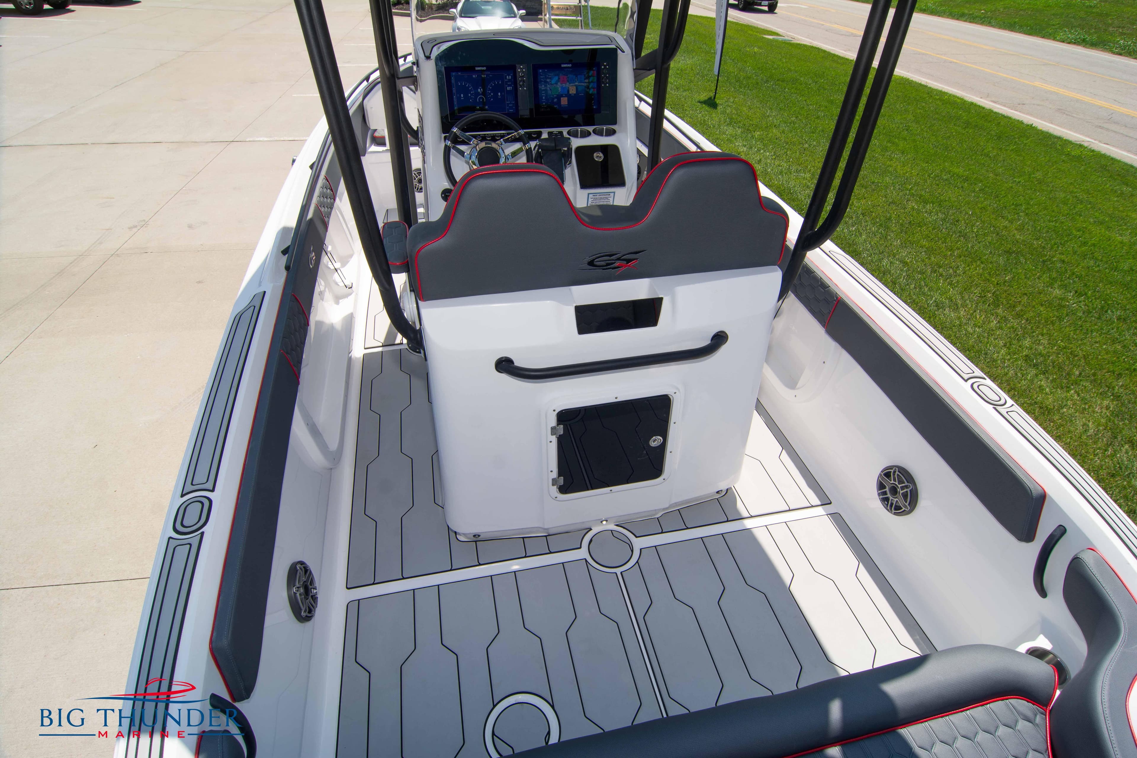2024 Glasstream 28 GSX Pro boat interior with modern dashboard and seating.