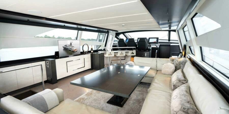Luxurious interior of the 2022 Pershing 9X yacht.