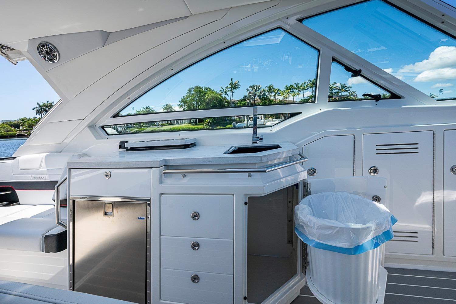 Interior of 2024 Formula 400 Super Sport Crossover yacht with sleek kitchen area.