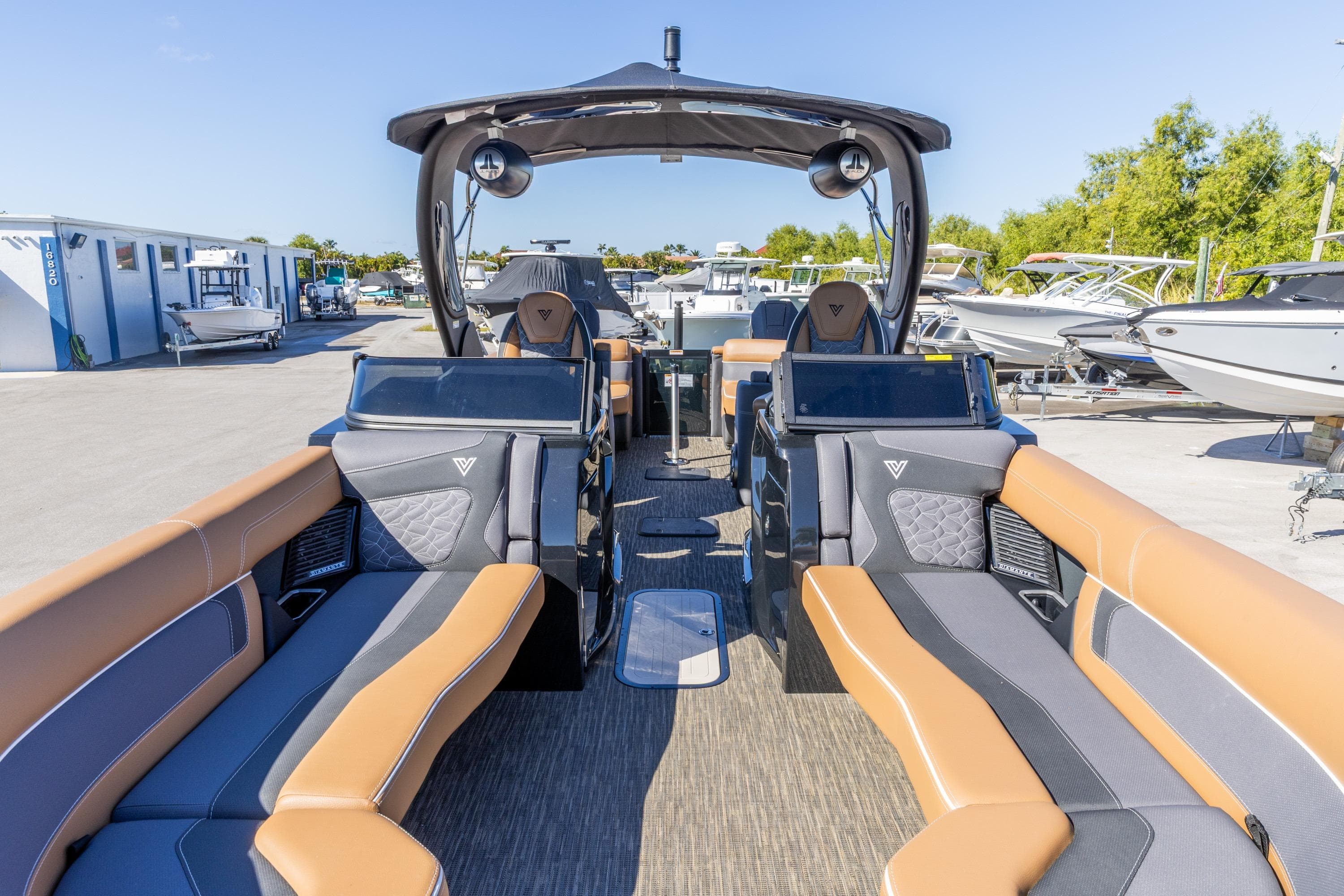 Luxurious 2026 Viaggio Diamante UWA boat interior with sleek seating and modern design.