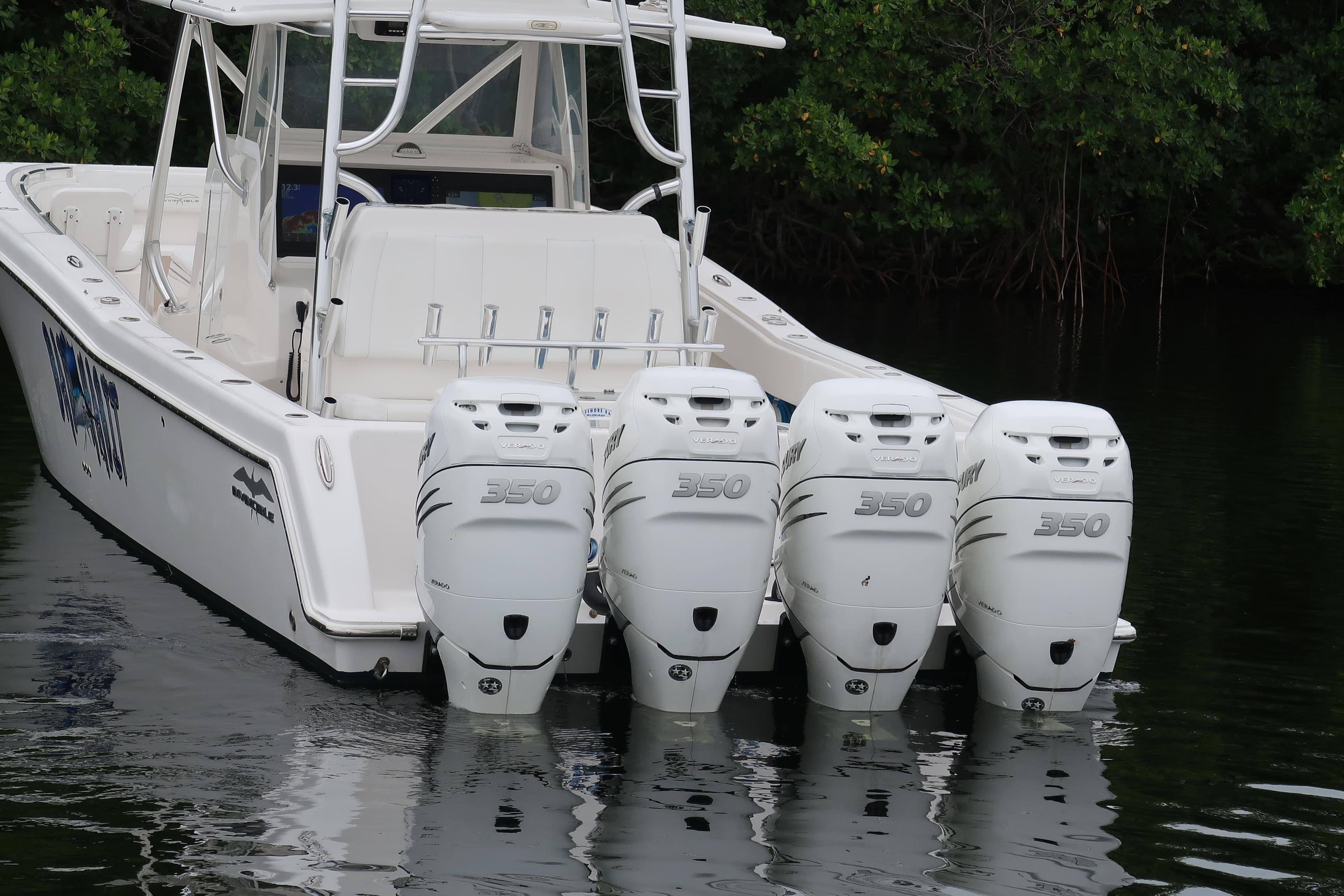 2016 Invincible 42 Open Fisherman with quad 350 outboard engines.