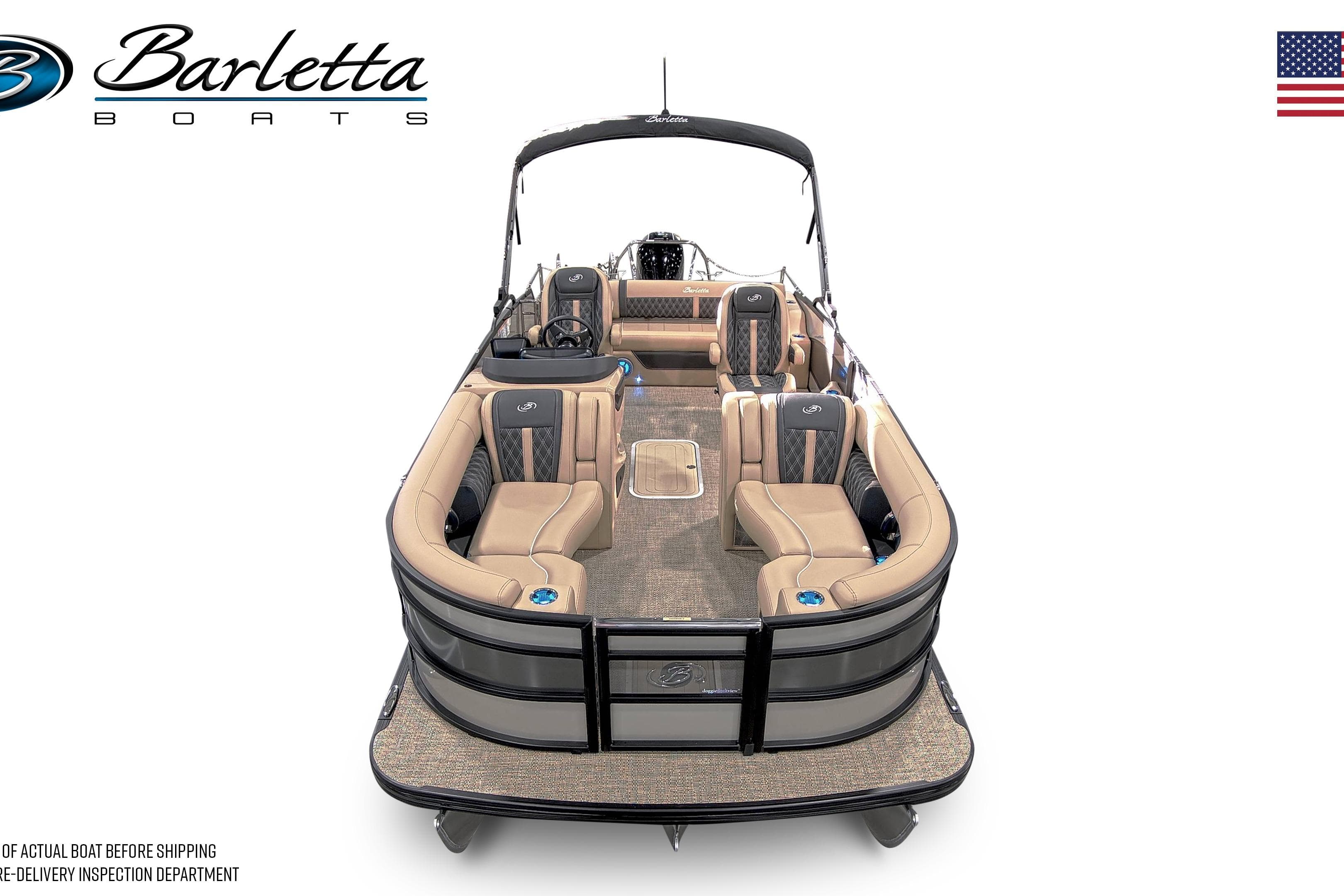 2026 Barletta L23UC pontoon boat with luxurious seating and sleek design.