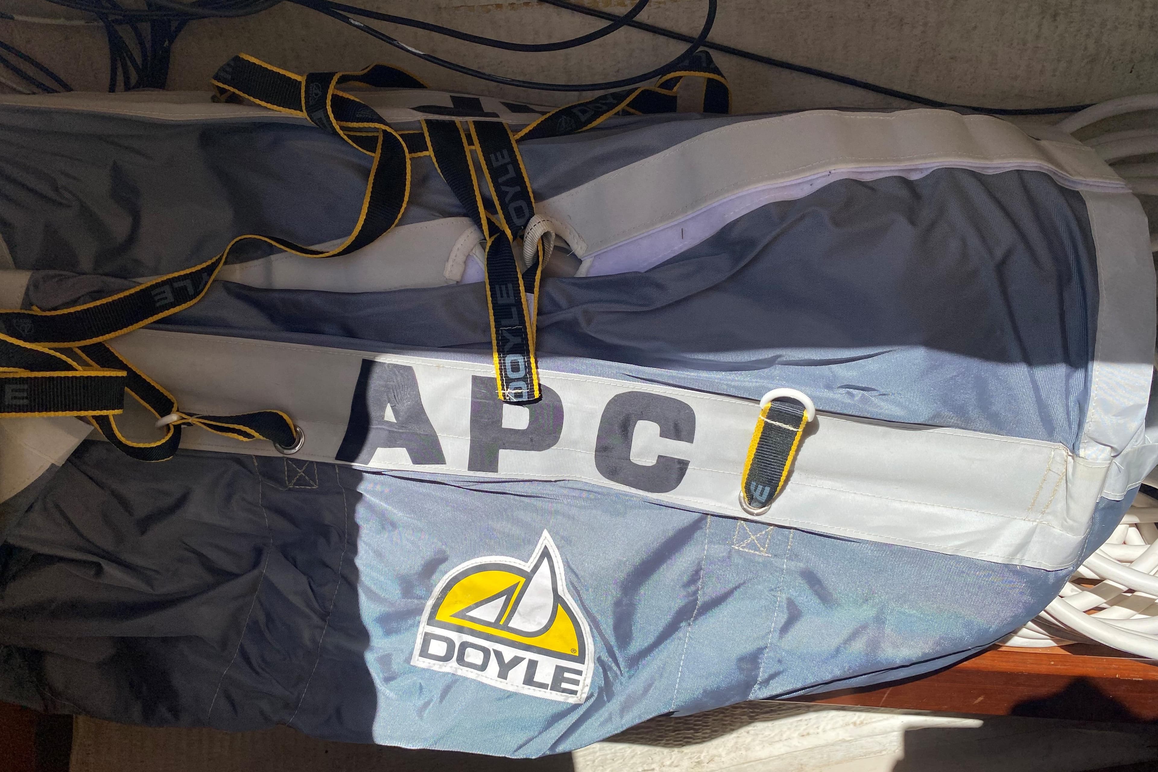 Sail bag with Doyle logo on a 2002 Beneteau Oceanis Clipper 361 yacht.